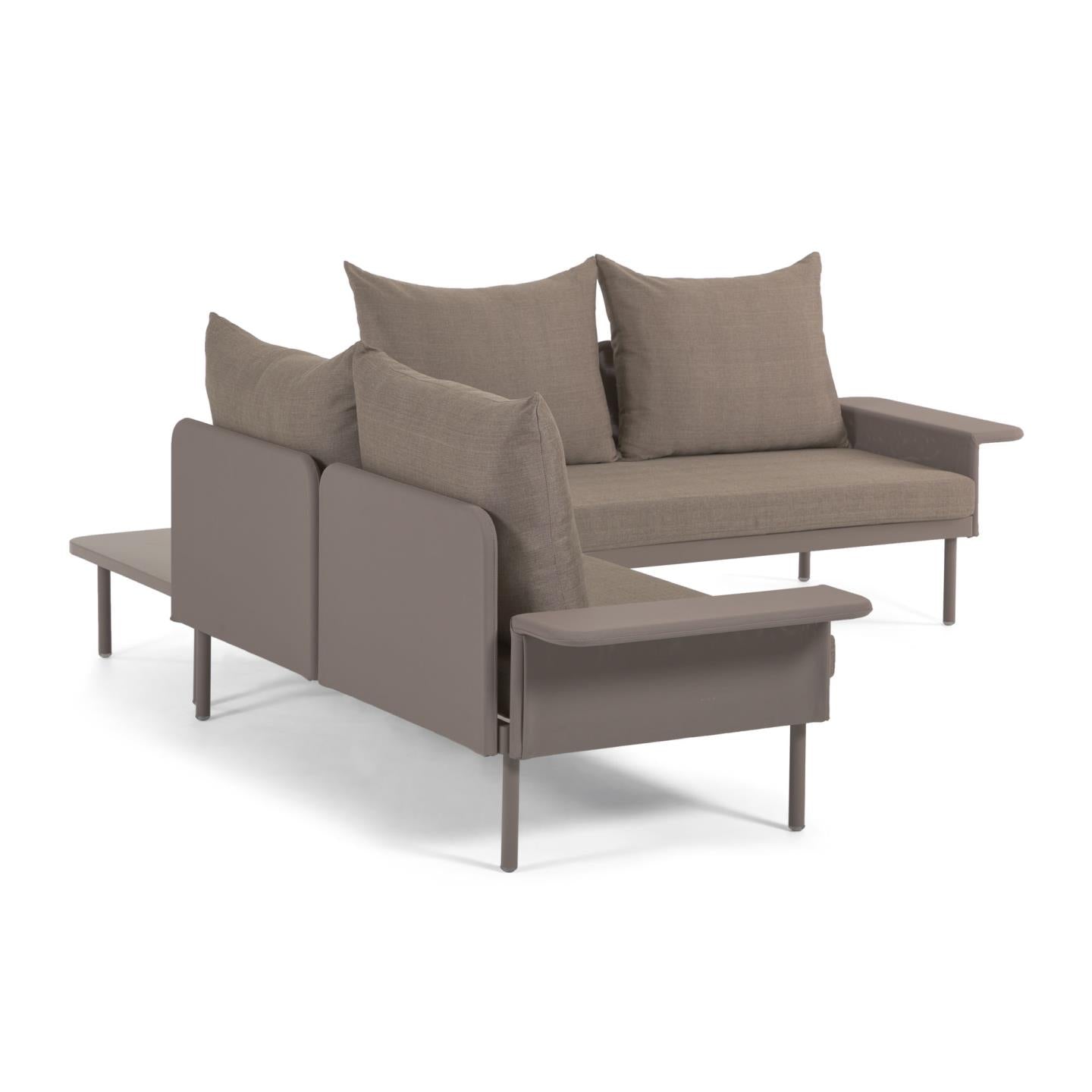 Zaltana outdoor corner sofa and table set in matte brown aluminium, 164 cm