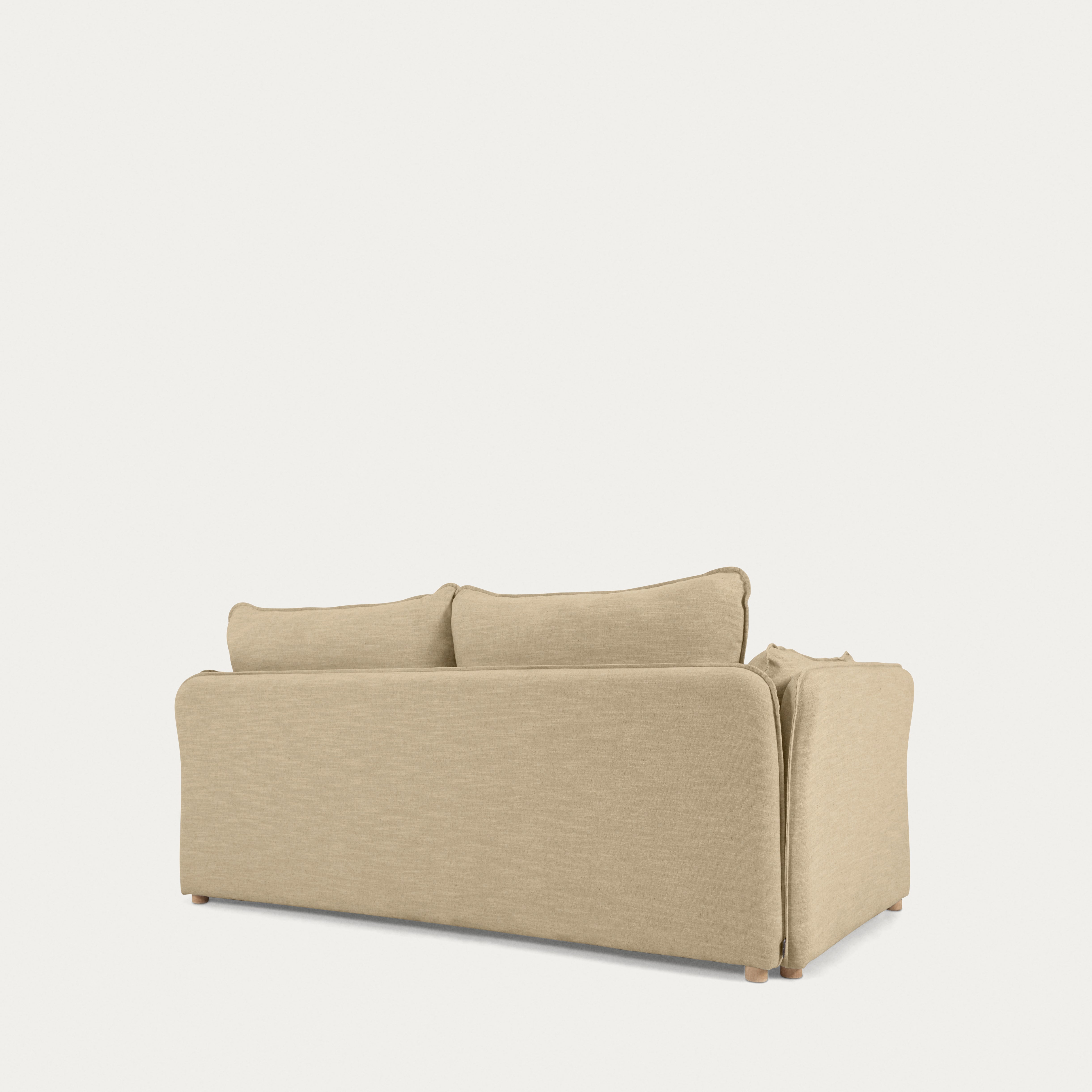 Tanit sofa bed in beige with natural finish solid beech wood legs, 210 cm
