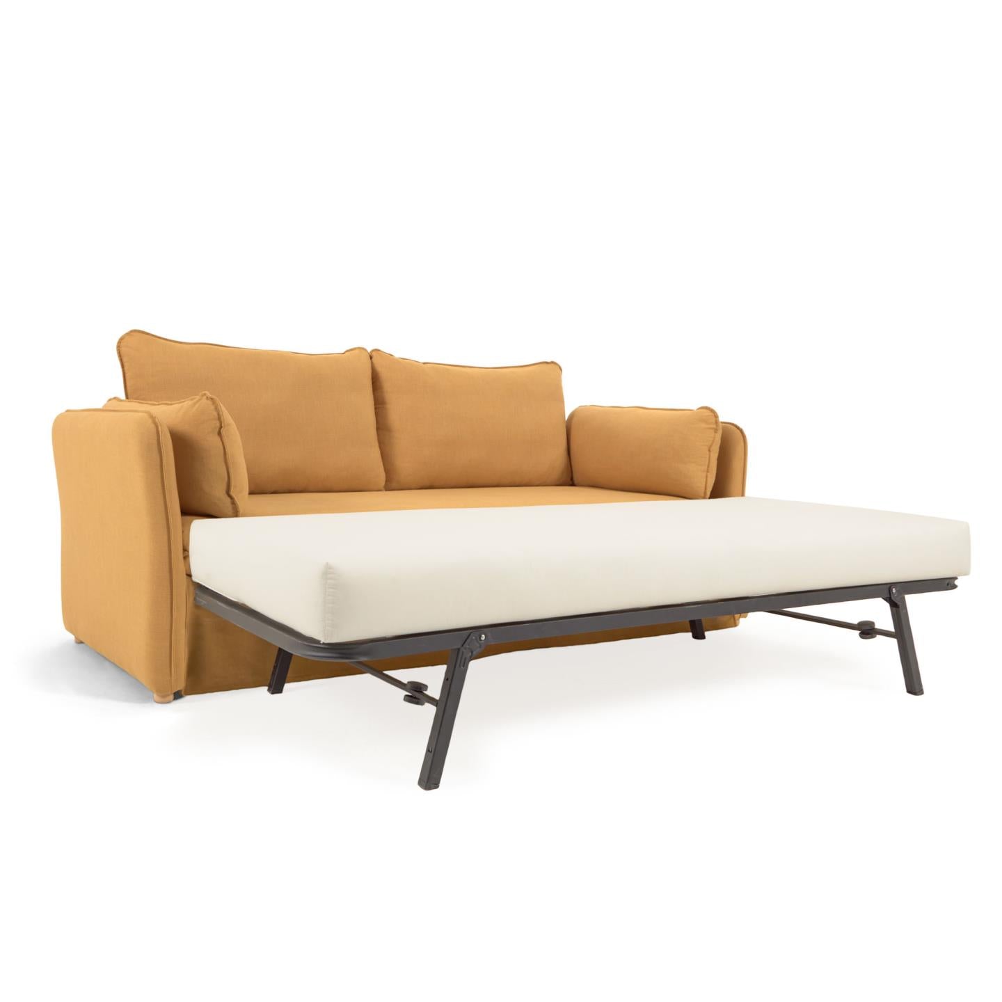 Tanit sofa bed in mustard with natural finish solid beech wood legs, 210 cm
