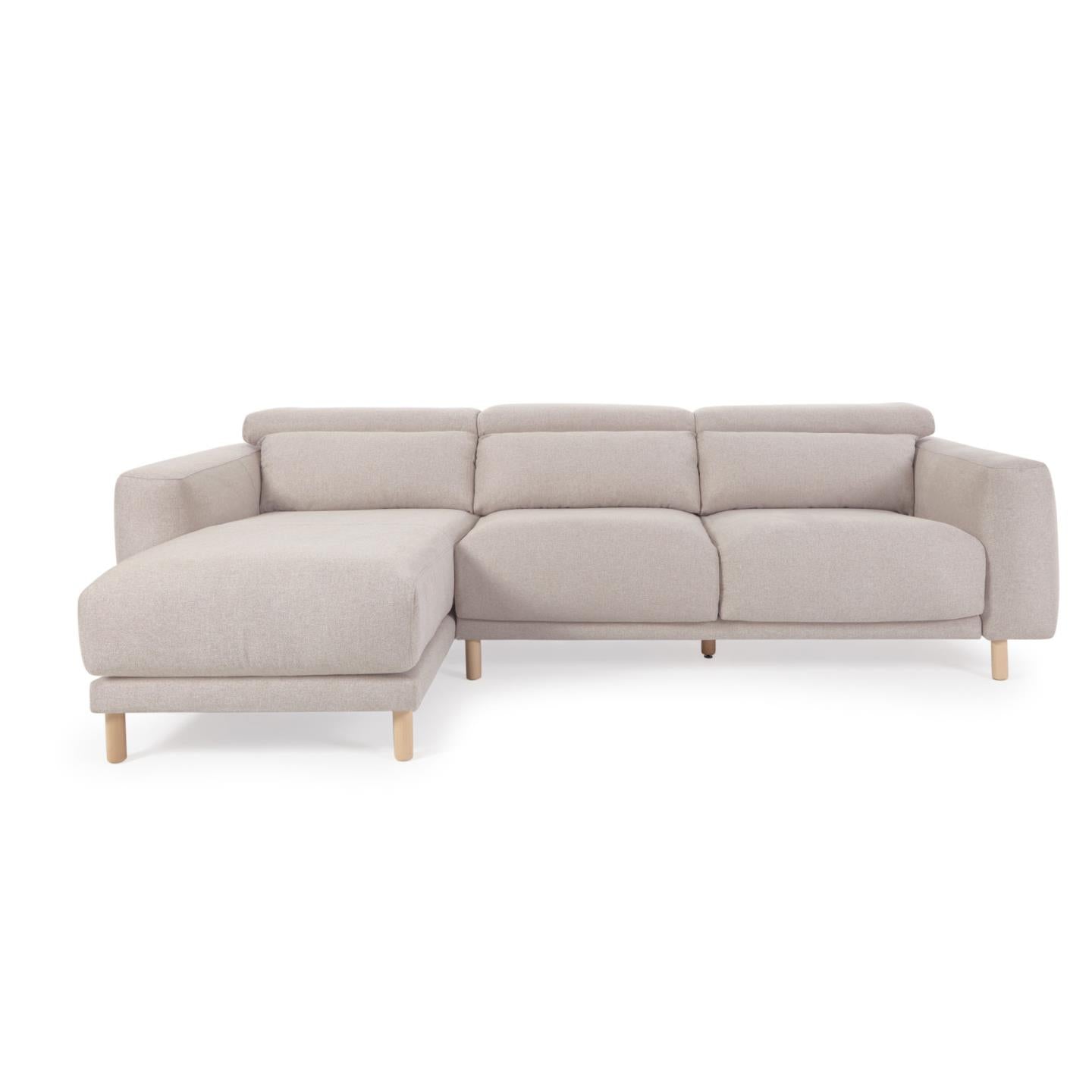 Singa 3 személyes kanapé bal oldali fekvőfotellel, bézs színben, 296 cm