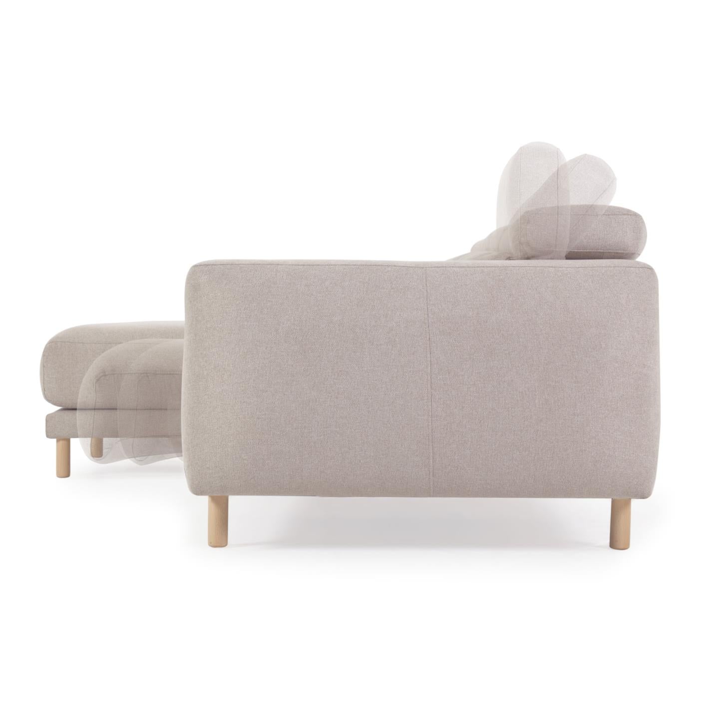 Singa 3 seater sofa with left-hand chaise longue in beige, 296 cm