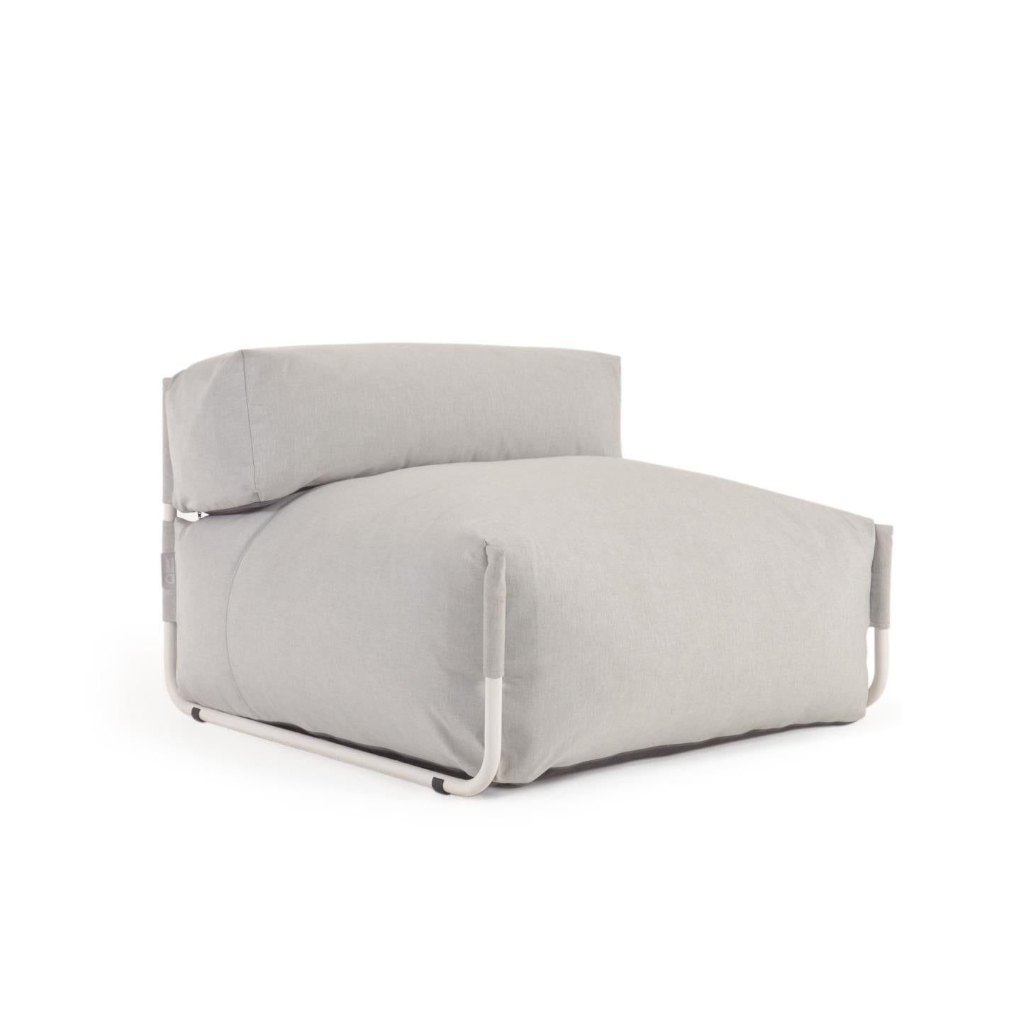 Square moduláris 100% kültéri kanapé puff háttámlával, világosszürke, fehér alumínium 101x101cm
