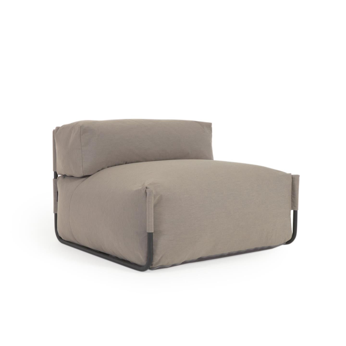 Square modular 100% outdoor sofa pouffe w/ backrest, green with black aluminium, 101x101cm