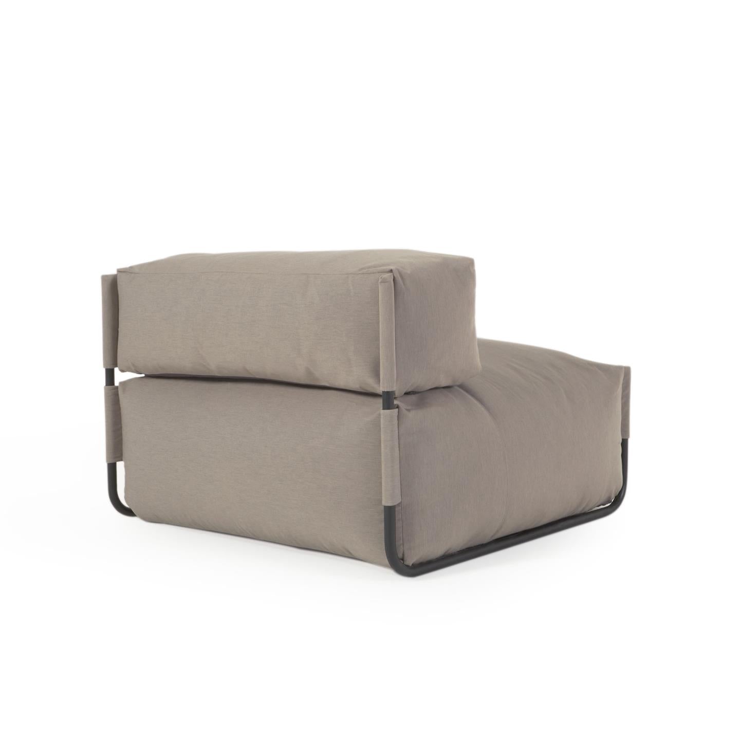 Square modular 100% outdoor sofa pouffe w/ backrest, green with black aluminium, 101x101cm