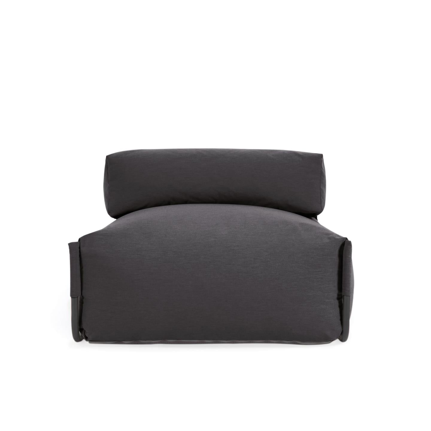 Square moduláris 100% kültéri kanapé puff háttámlával, sötétszürke, fekete alumínium, 101x101cm