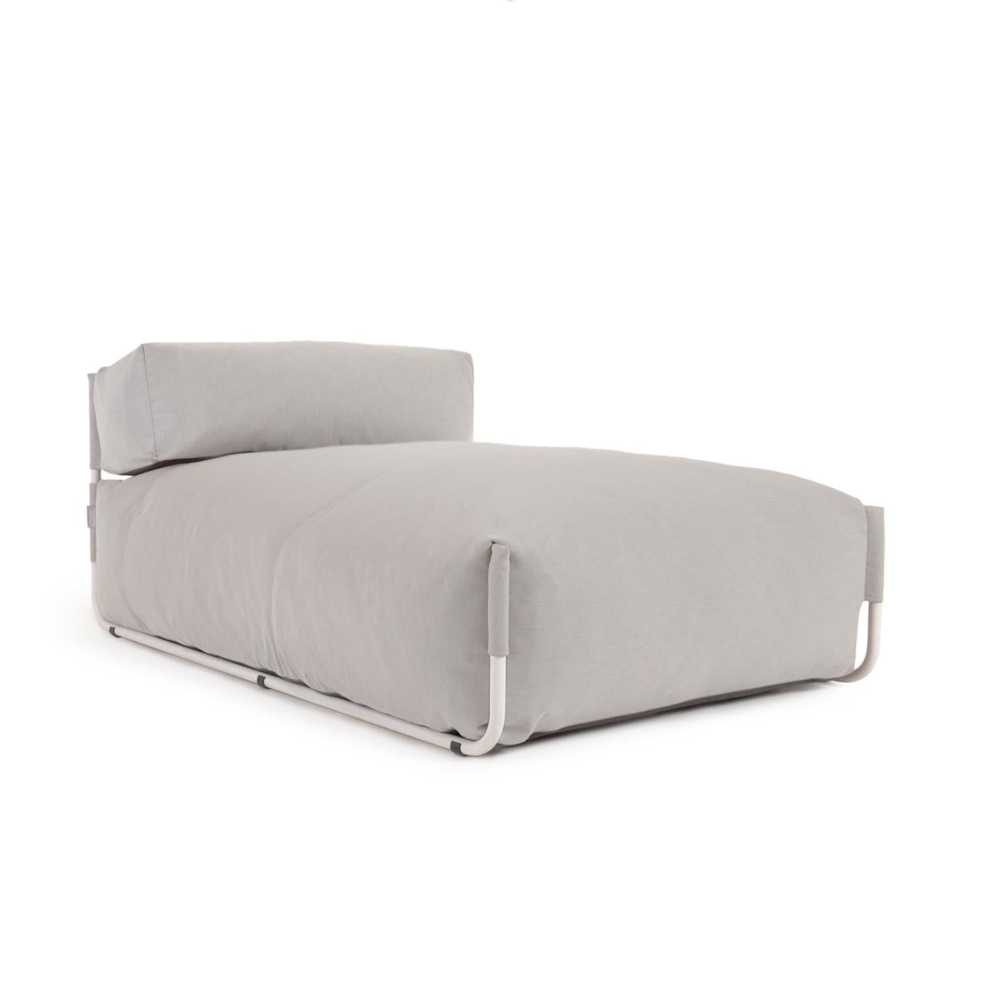 Square chaise longue pouffe with backrest in light grey with white aluminium, 165 x 101 cm