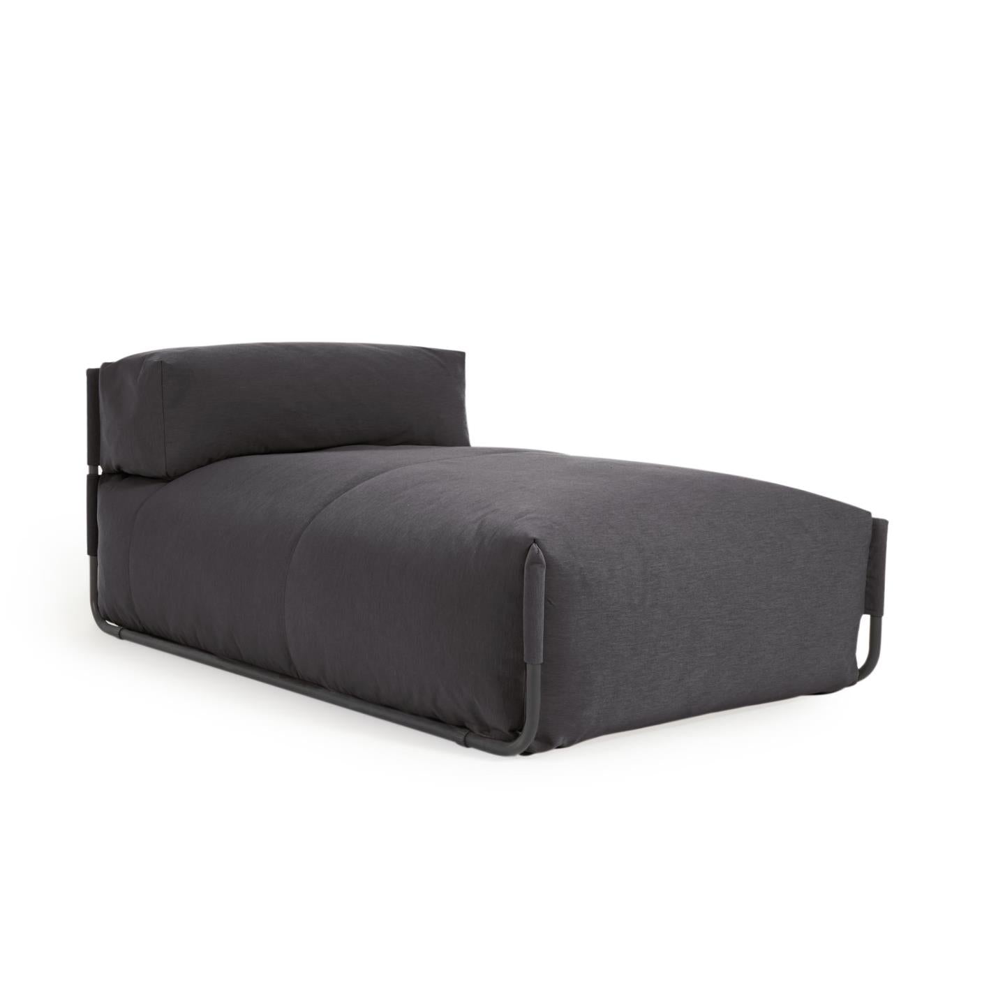 Square chaise longue pouffe with backrest in dark grey with black aluminium, 165 x 101 cm