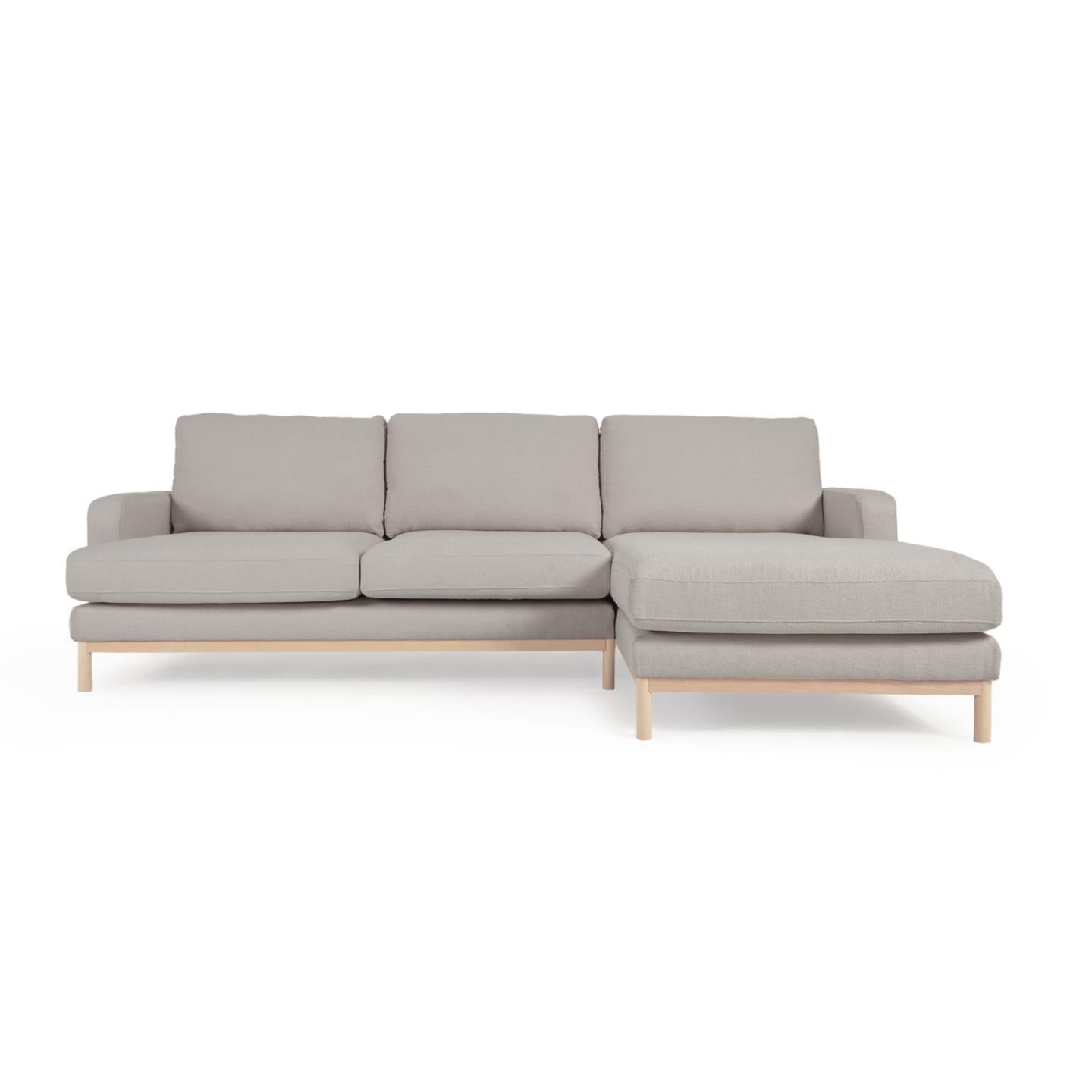 Mihaela 3 seater sofa with right-hand chaise longue in grey fleece, 264 cm