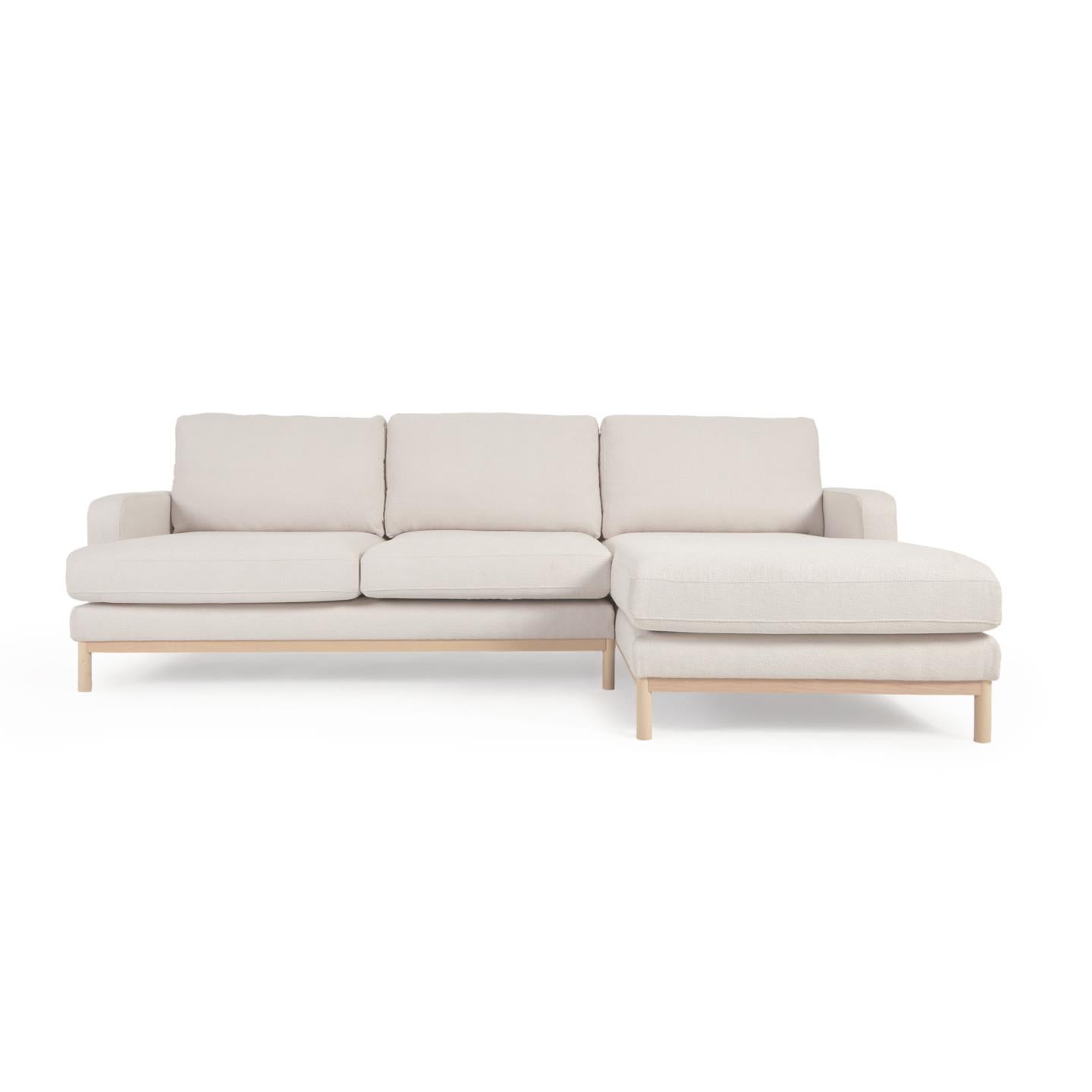 Mihaela 3 seater sofa with right-hand chaise longue in white fleece, 264 cm