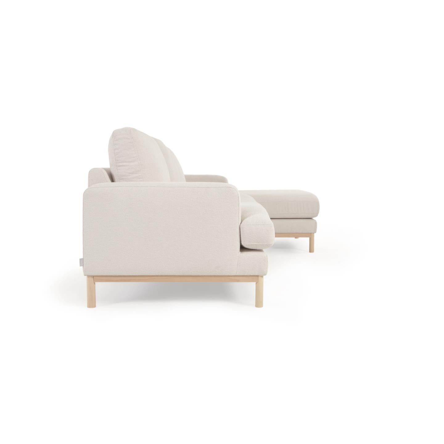 Mihaela 3 seater sofa with right-hand chaise longue in white fleece, 264 cm