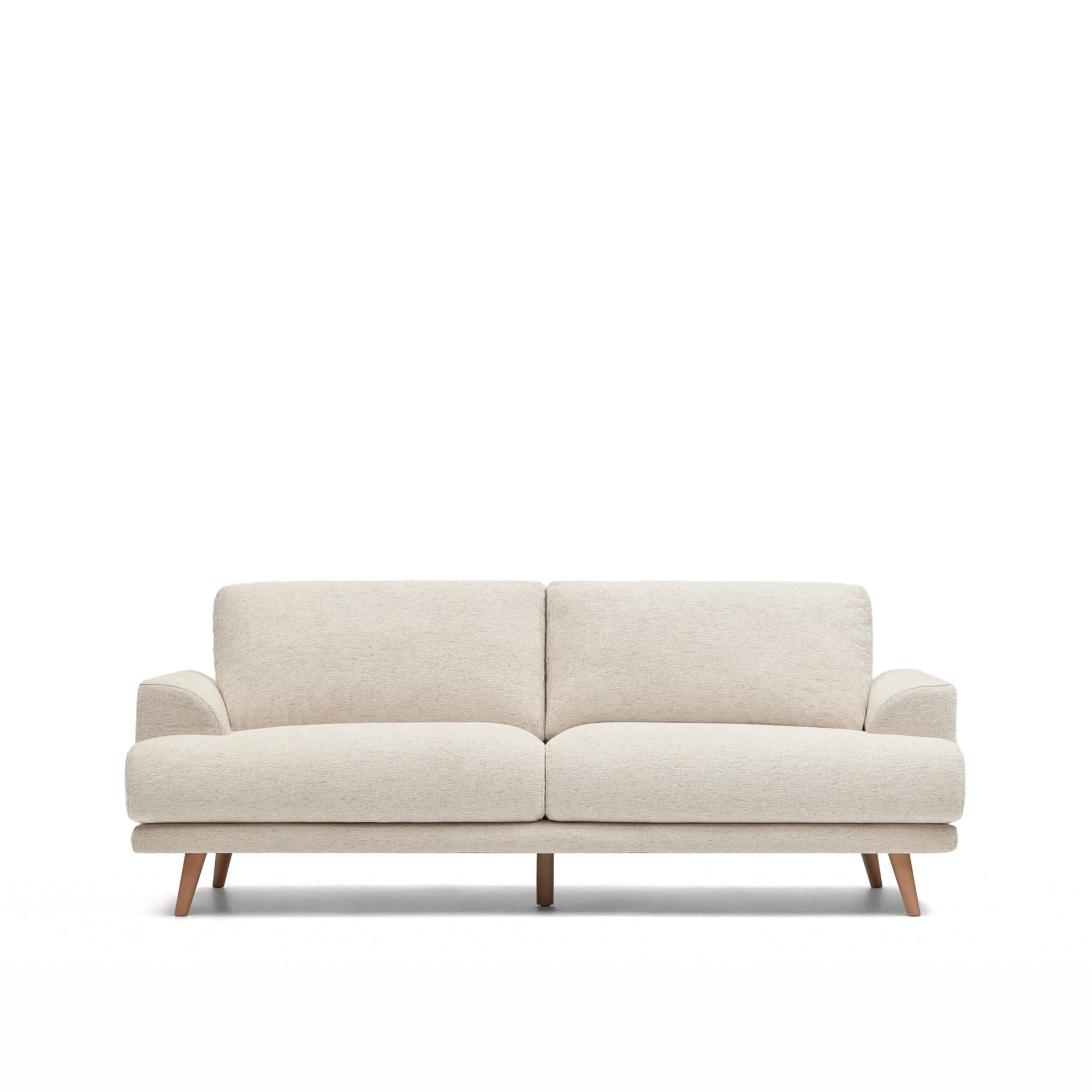 Karin 2 seater sofa in beige with solid beech wood legs, 210 cm