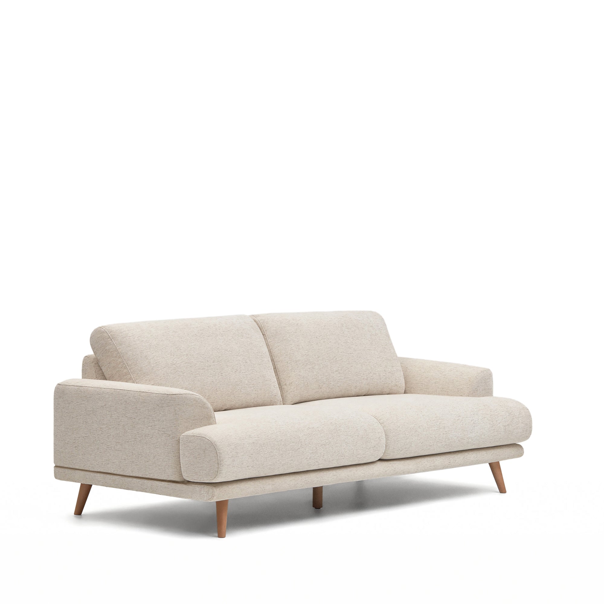 Karin 2 seater sofa in beige with solid beech wood legs, 210 cm