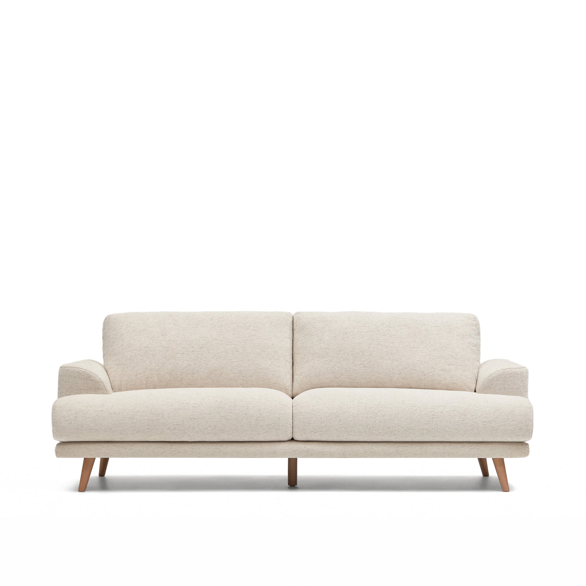 Karin 3 seater sofa in beige with solid beech wood legs, 231 cm