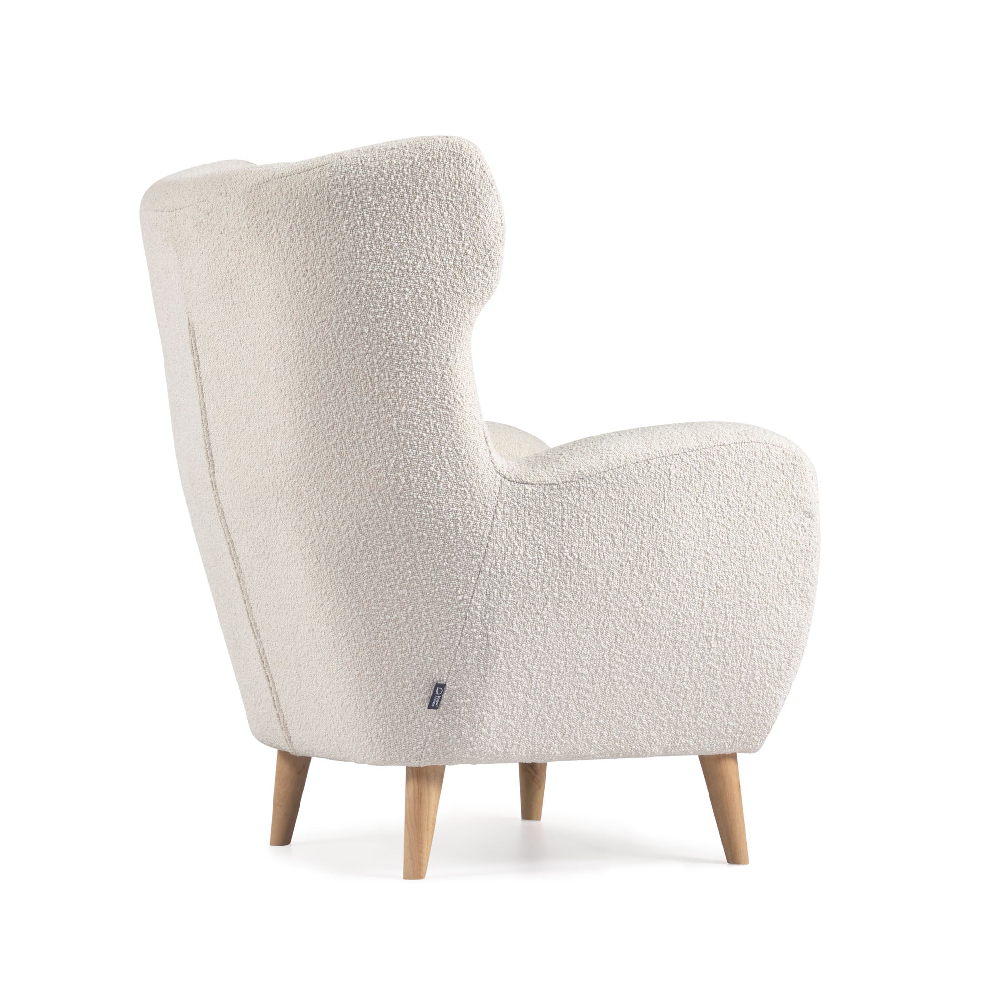 Patio armchair in white fleece with solid, natural rubberwood legs