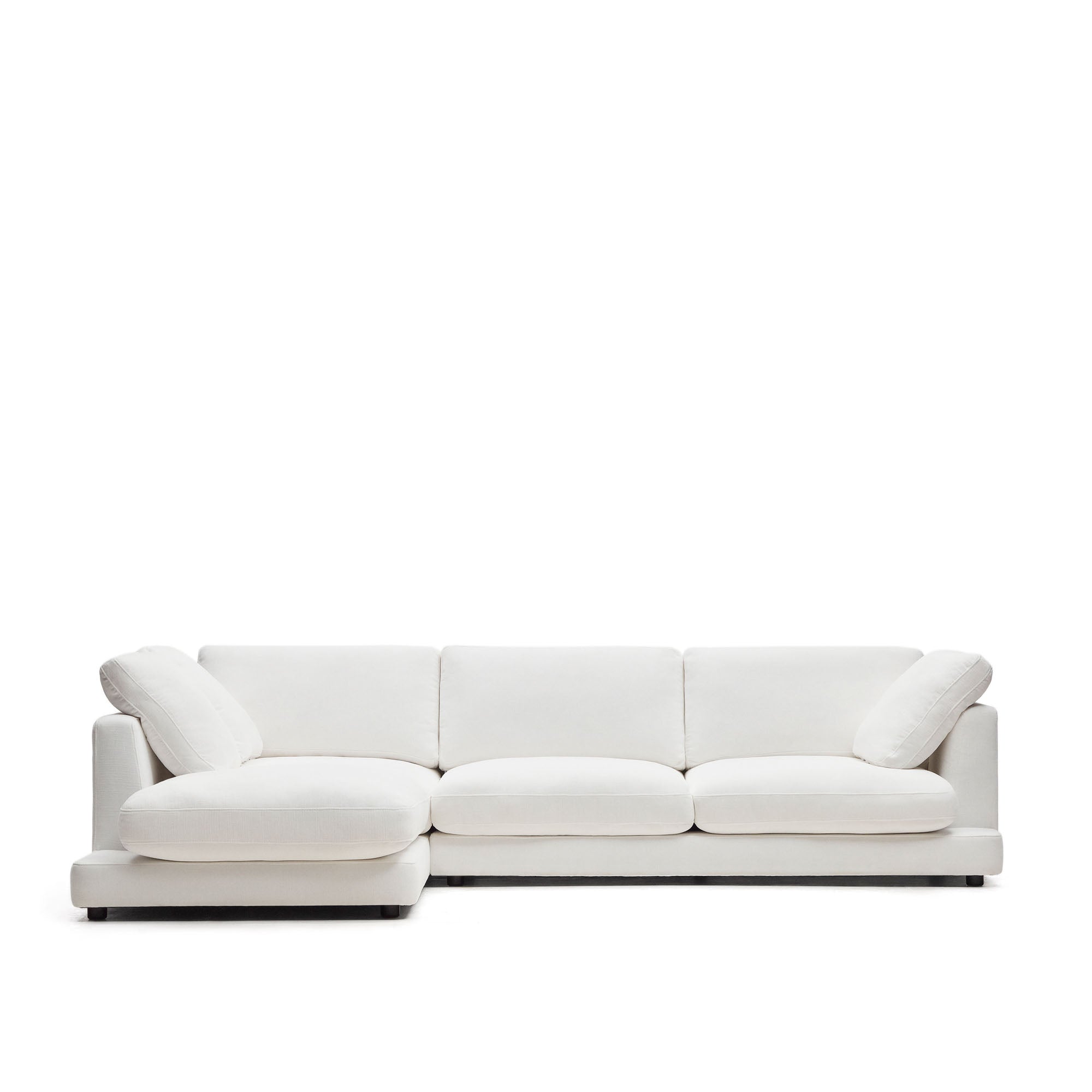 Gala 4 személyes kanapé bal oldali fekvőfotellel, fehér színben, 300 cm