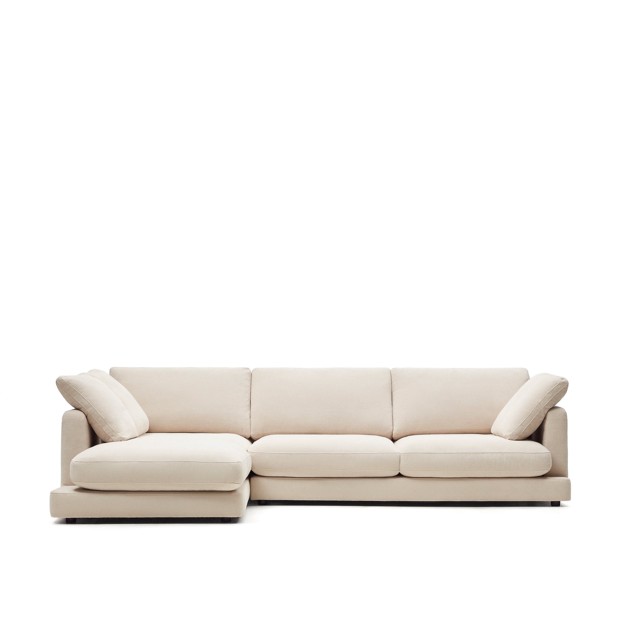 Gala 4 seater sofa with left side chaise longue in beige, 300 cm