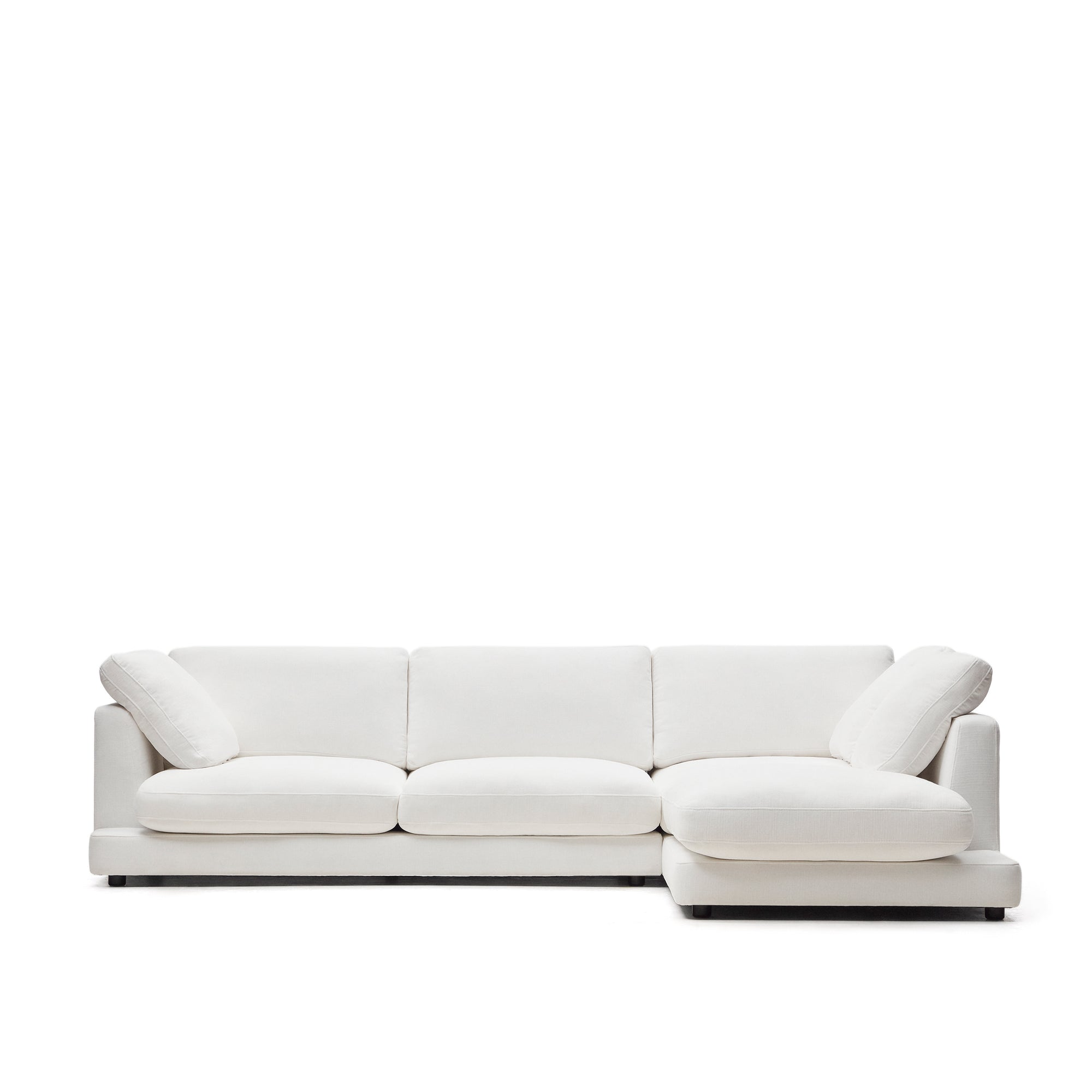 Gala 4 személyes kanapé jobb oldali fekvőfotellel, fehér színben, 300 cm