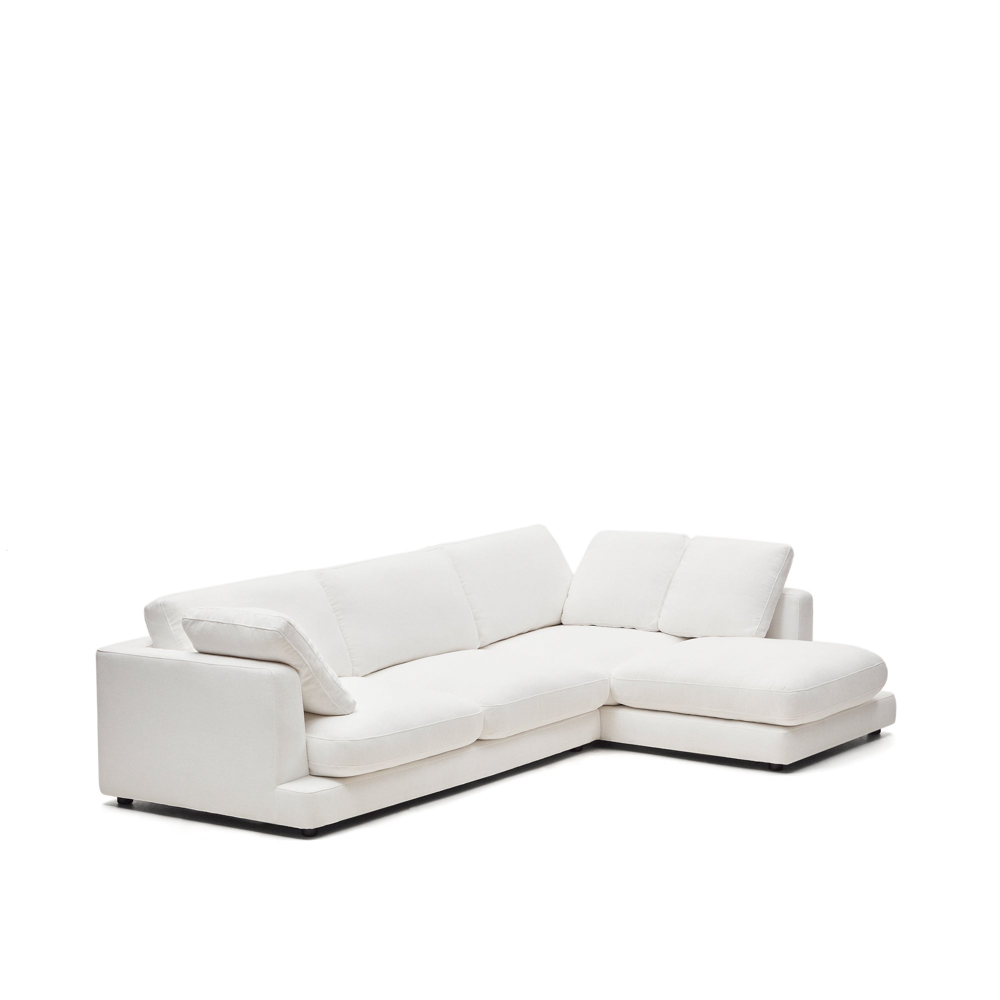 Gala 4 személyes kanapé jobb oldali fekvőfotellel, fehér színben, 300 cm