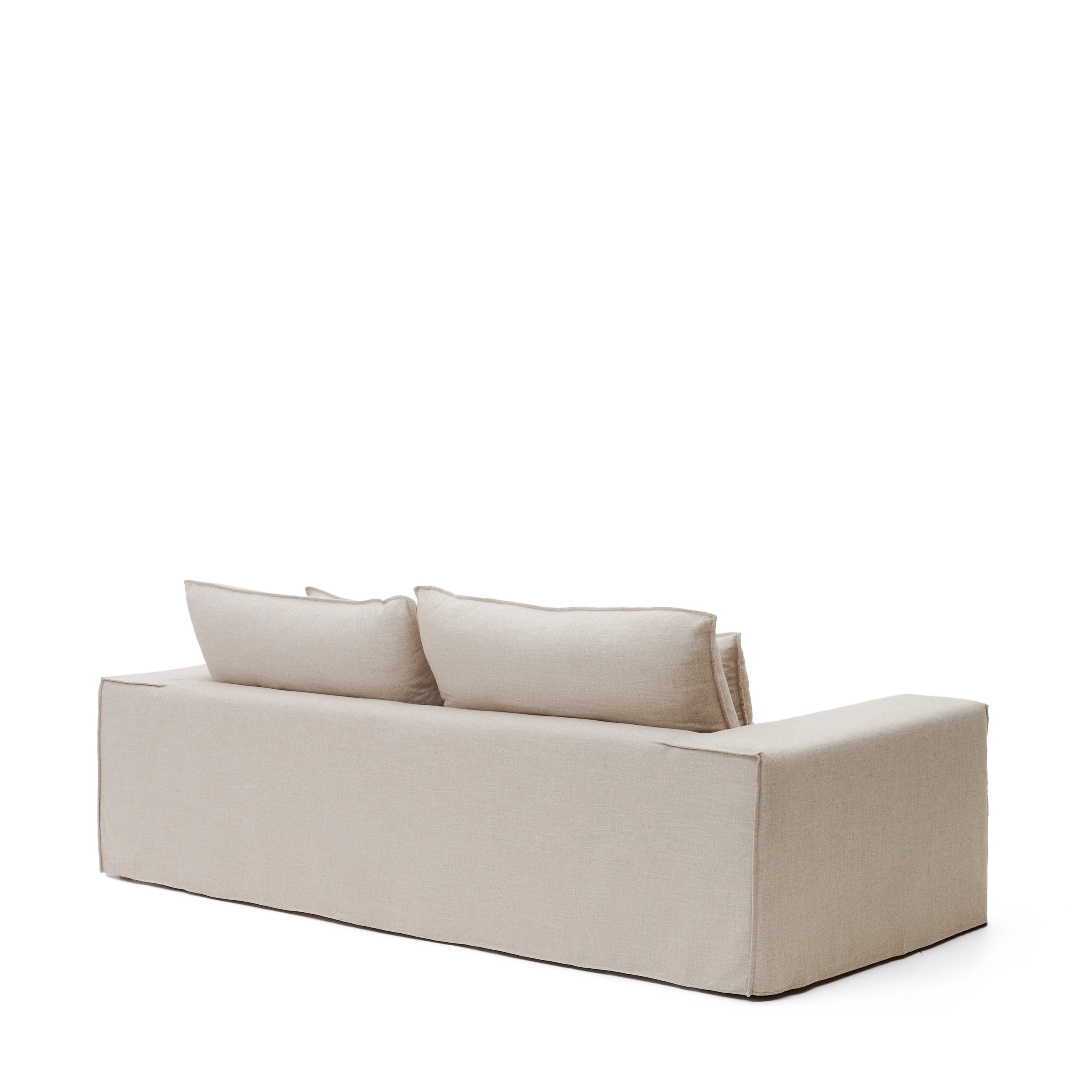 Anarela 3 seater sofa with removable covers and beige linen cushions, 280 cm