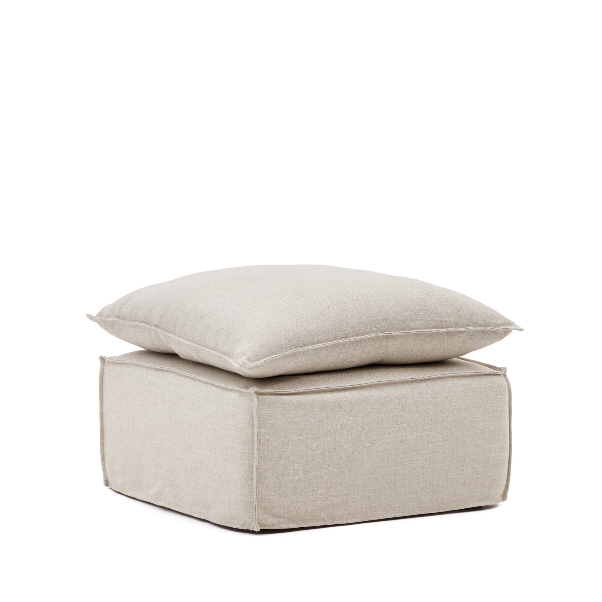 Anarela pouffe with removable cover and beige linen cover 80 x 80 cm