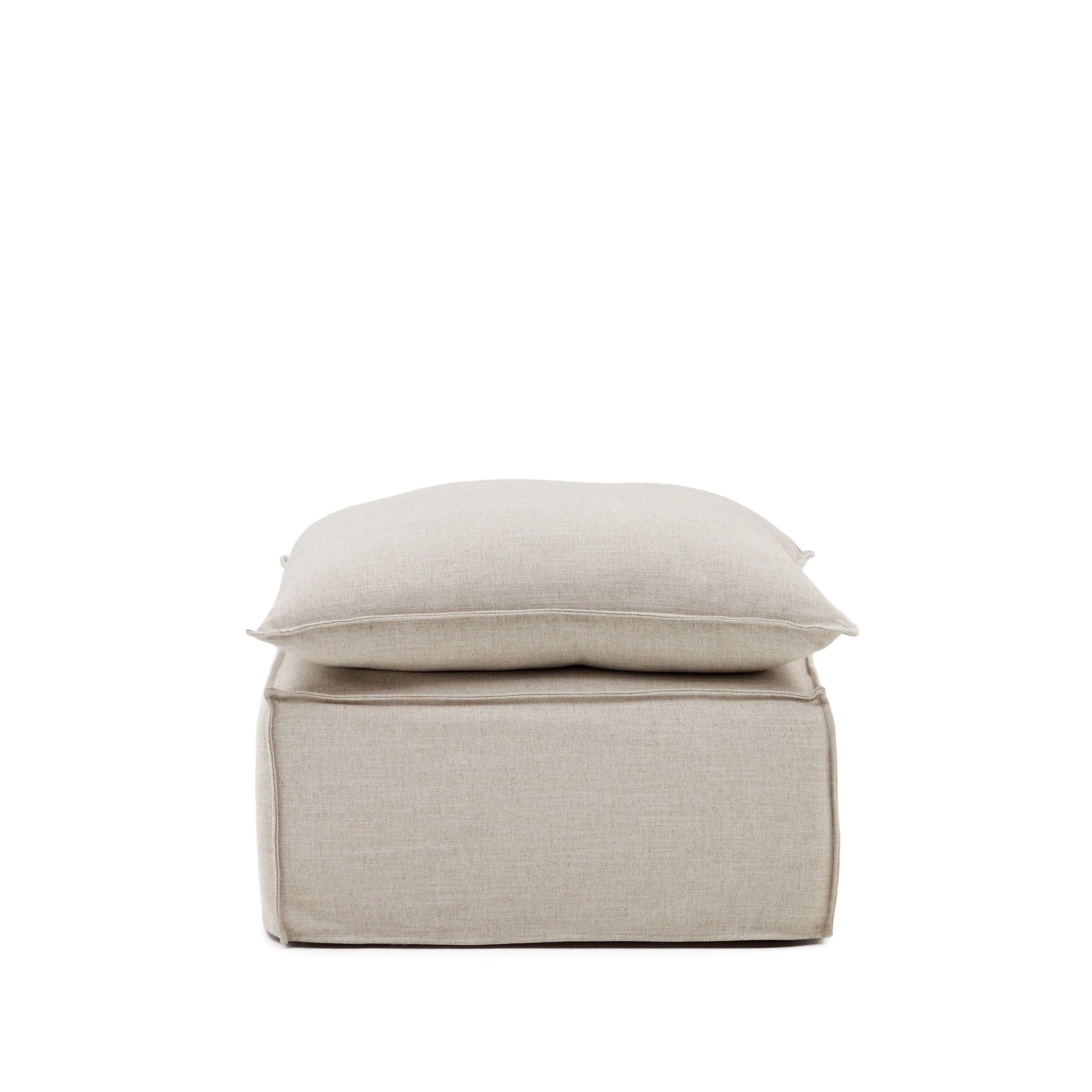 Anarela pouffe with removable cover and beige linen cover 80 x 80 cm