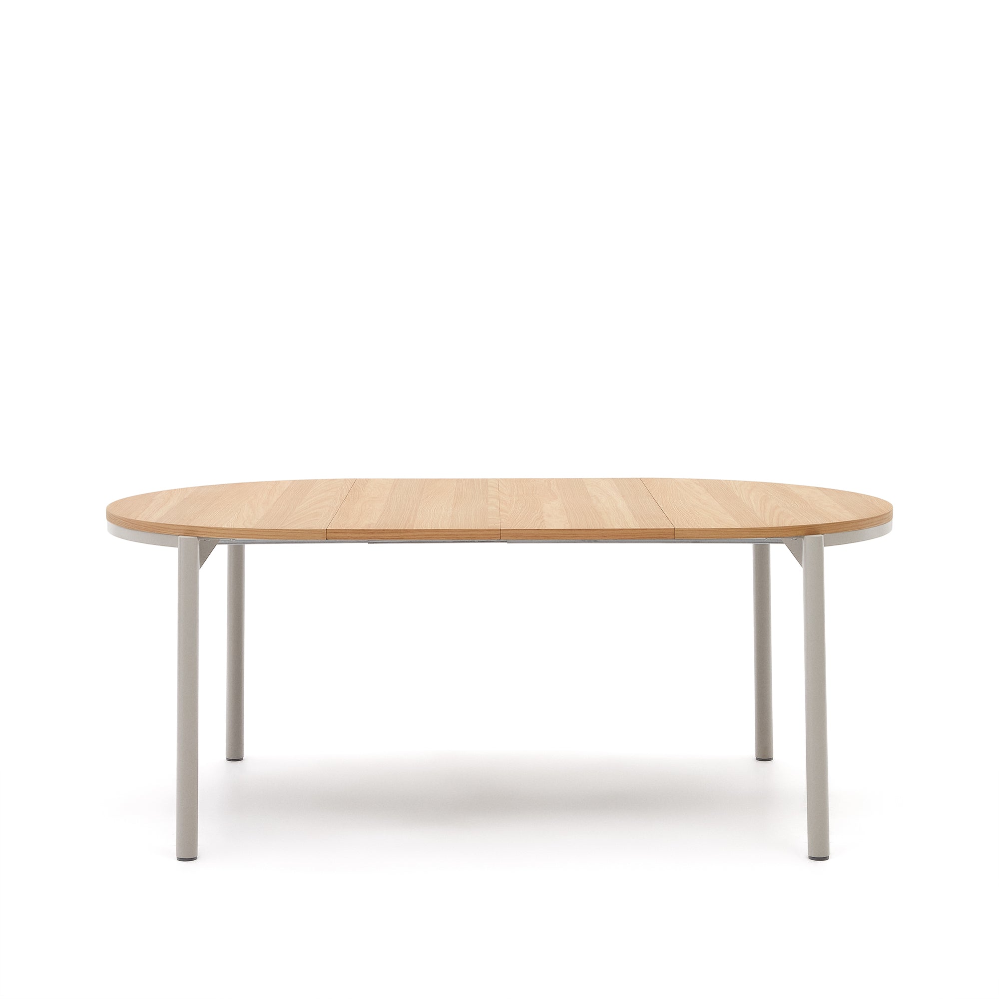 Montuiri extendable round table in oak veneer and steel legs with grey finish, Ø 120 (200) cm