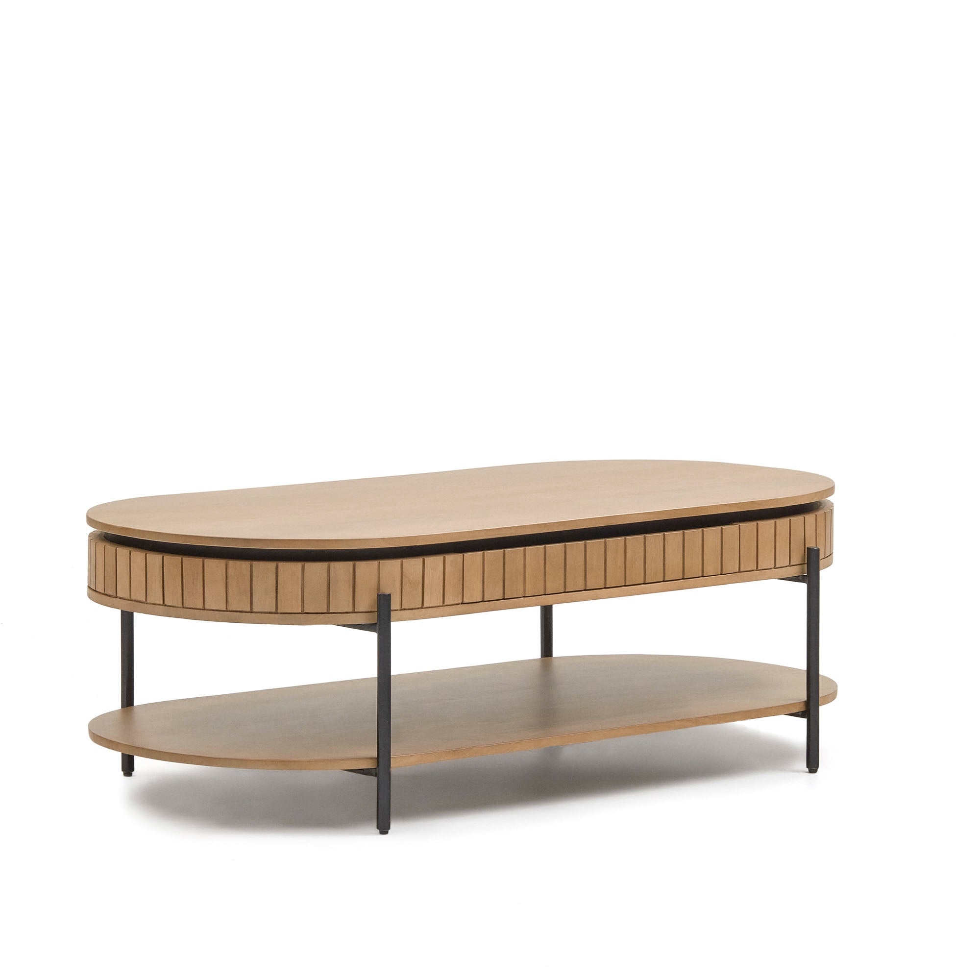 Licia mango wood coffee table with 1 drawer, with a natural finish and metal, 130 x 65 cm
