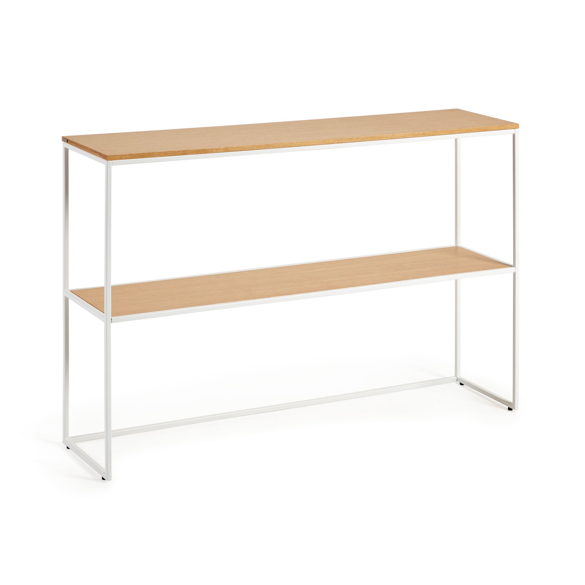 Yoana console table with oak veneer and painted white metal structure, 120 x 80 cm