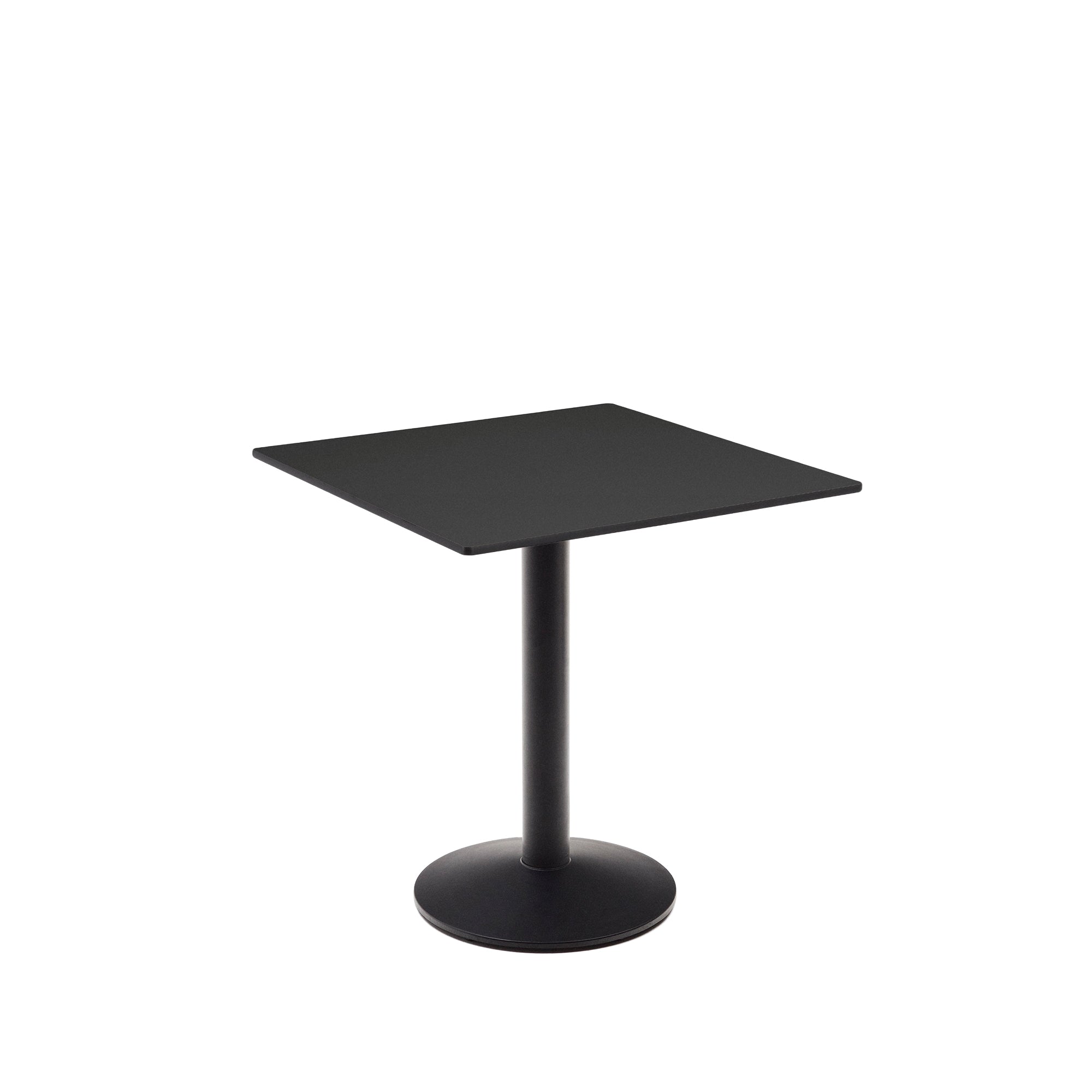 Esilda kültéri asztal fekete színben, fémlábbal, festett fekete kivitelben, 70 x 70 x 70 cm