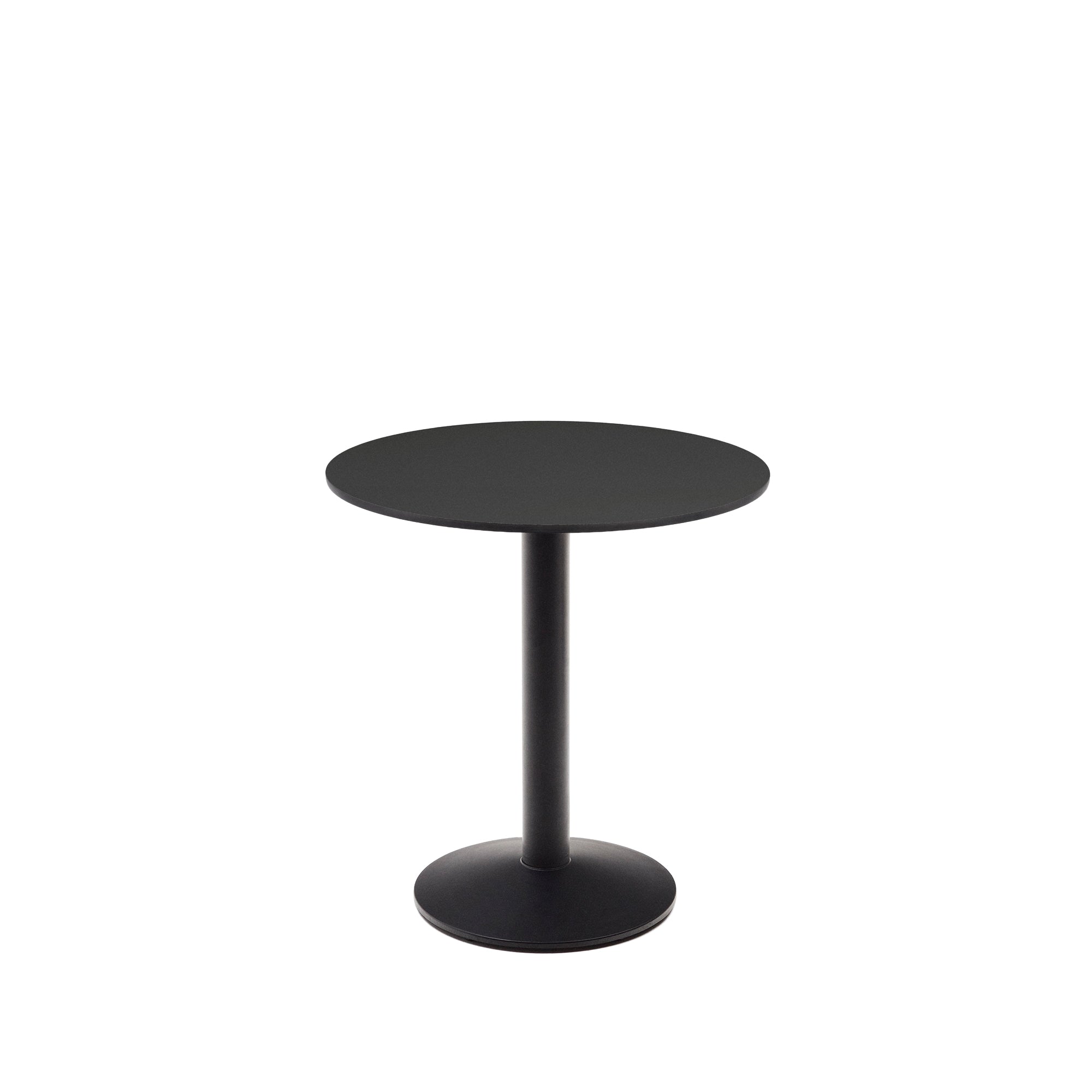Esilda kerek kültéri asztal fekete színben, fémlábbal, festett fekete színben, Ø 70 x 70 cm