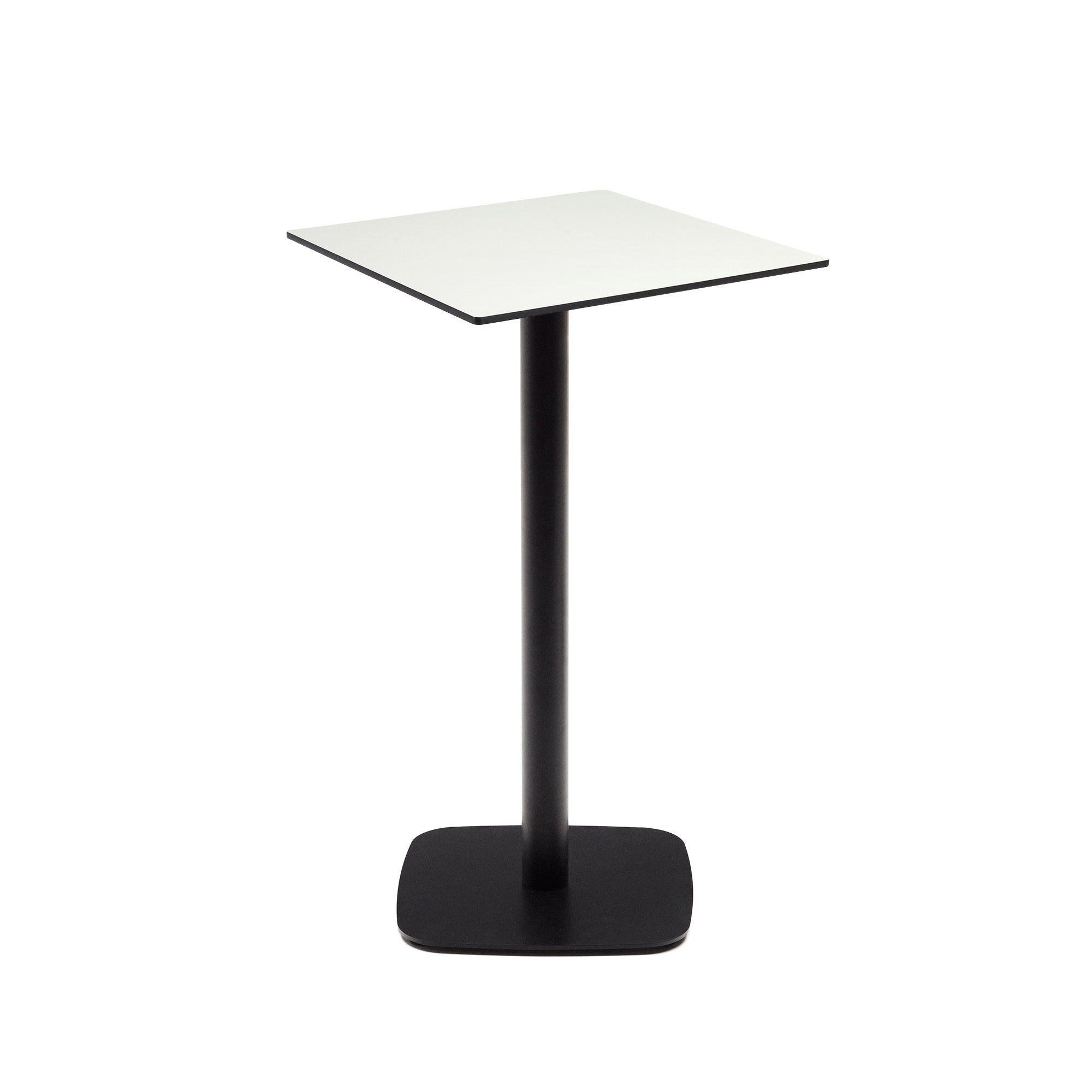 Dina high outdoor table in white with metal leg in a painted black finish, 60x60x96 cm