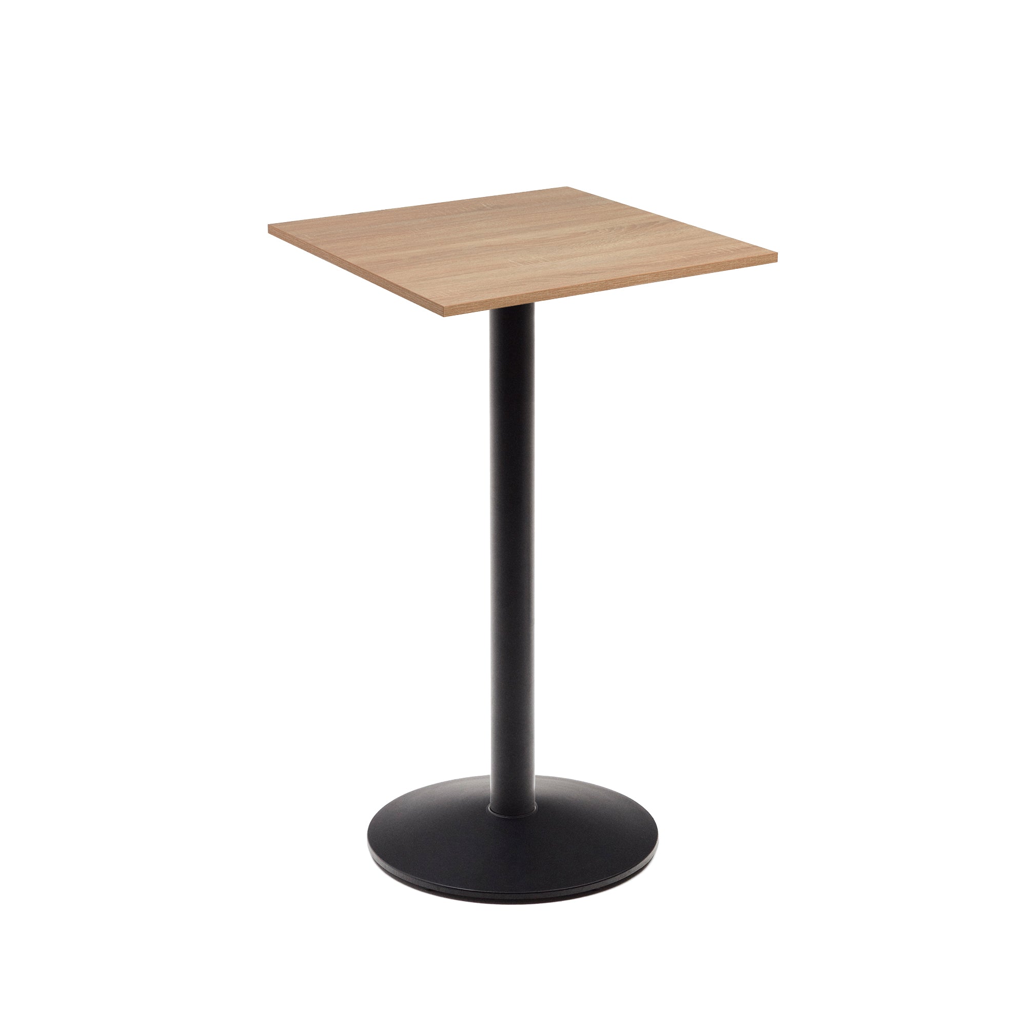 Esilda high table in natural finish melamine with metal leg in a painted black finish, 60x60x96cm