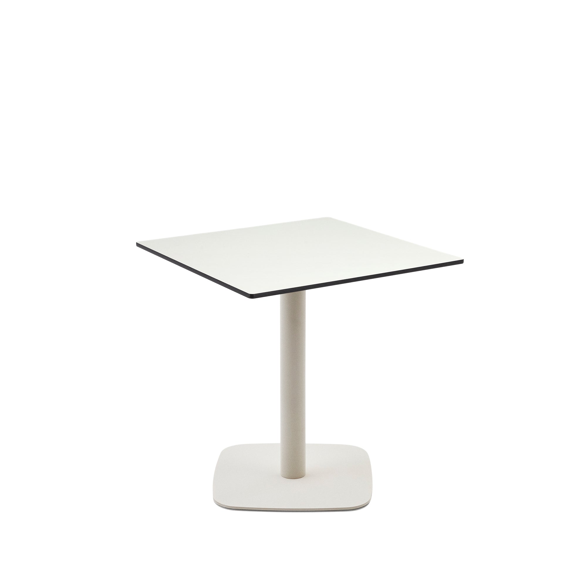 Dina kültéri asztal fehér színben, fehérre festett fém lábbal, 68 x 68 x 70 cm