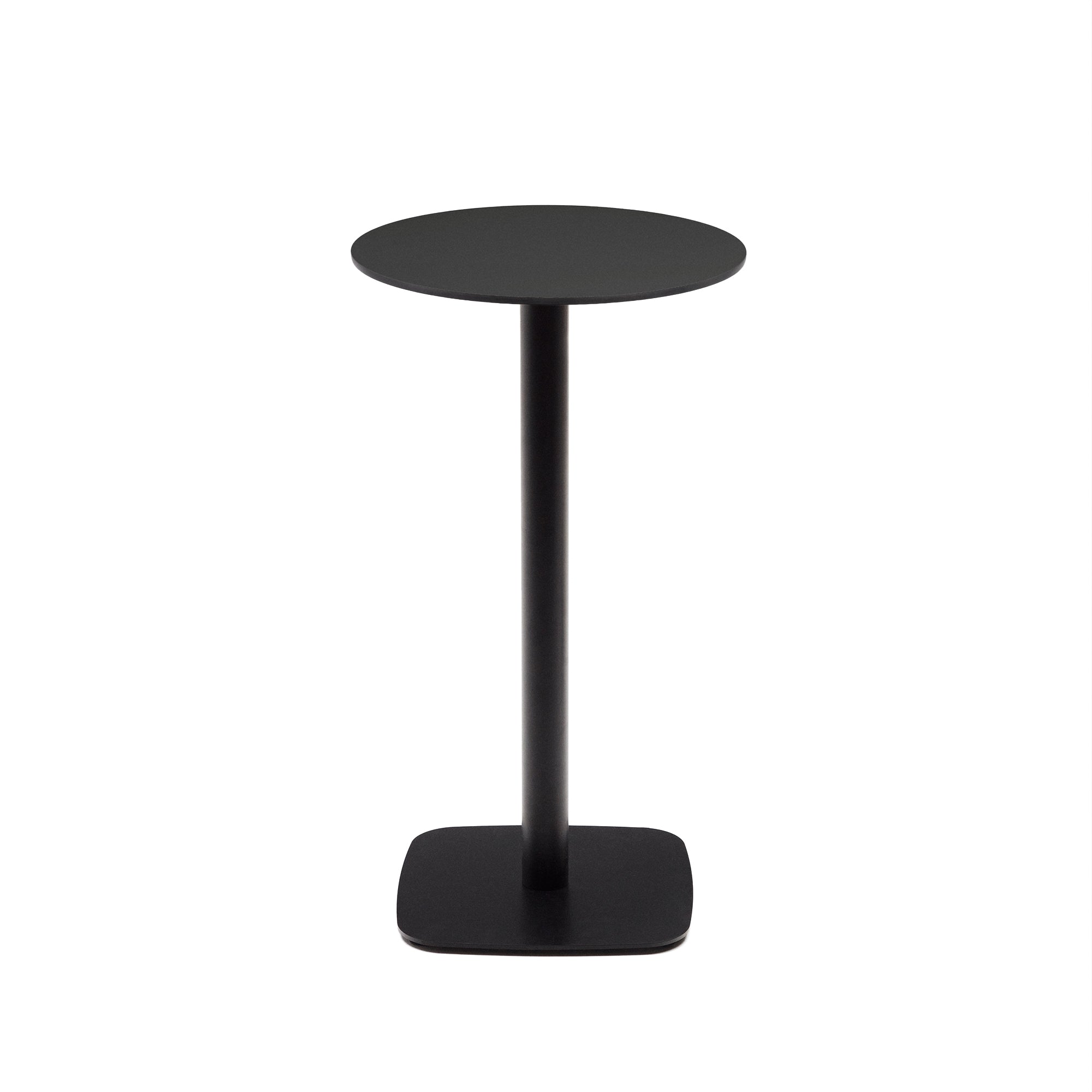 Dina magas kerek kültéri asztal fekete színben, fémlábbal, fekete színűre festve, Ø 60x96 cm