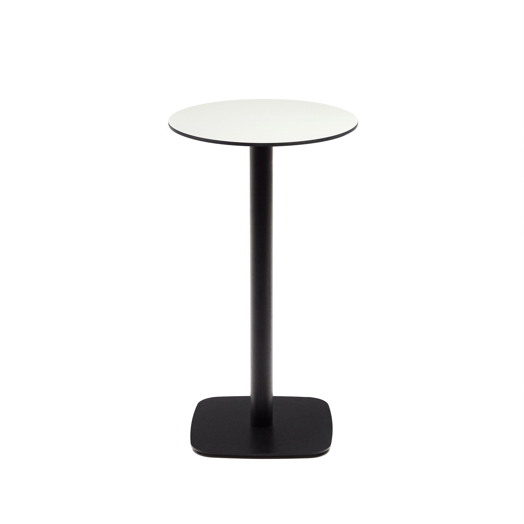 Dina high round outdoor table in white with metal leg in a painted black finish, Ø60x96 cm