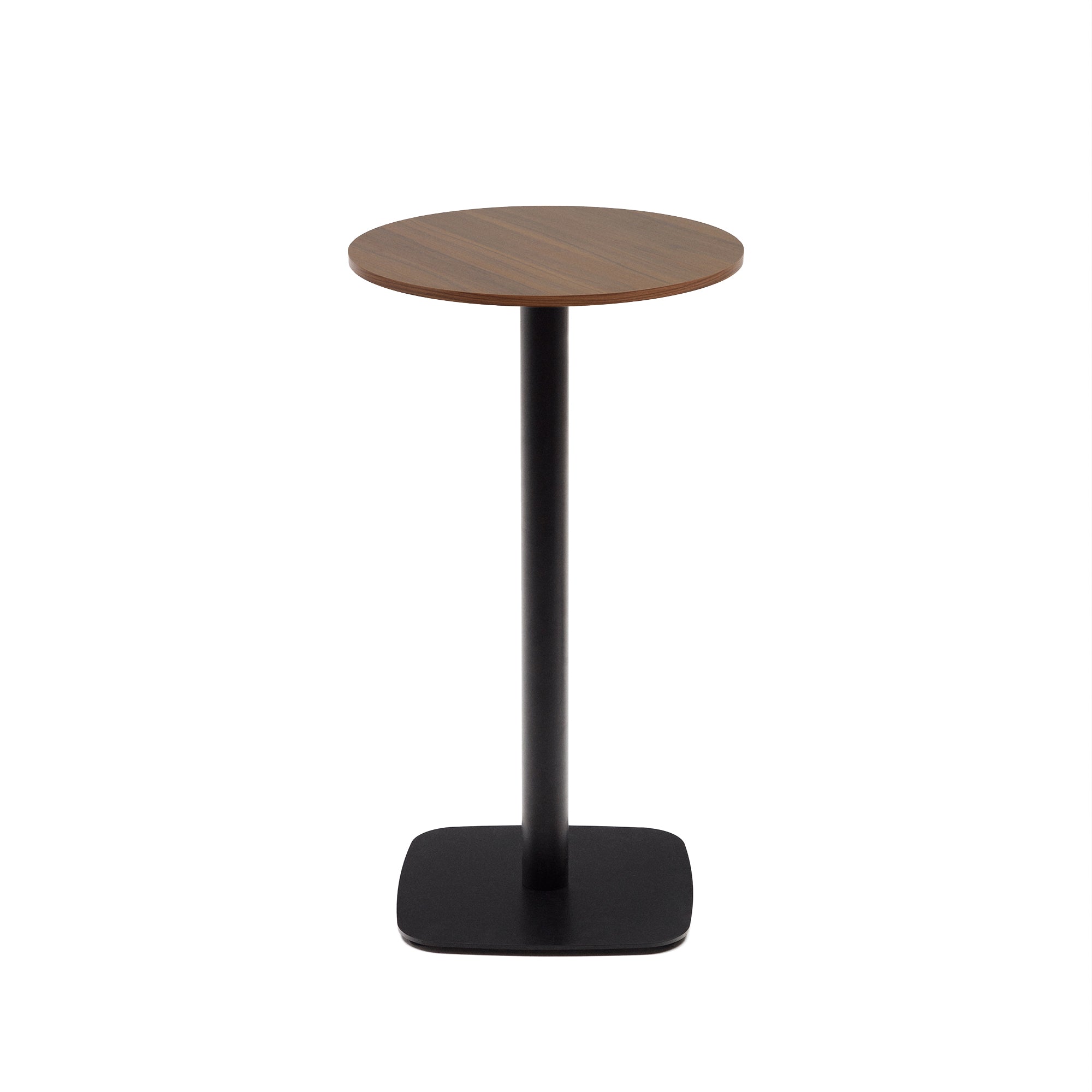 Dina magas kerek asztal, diófa melaminból, fekete festett fémlábbal, Ø60x96 cm, Ø60x96 cm