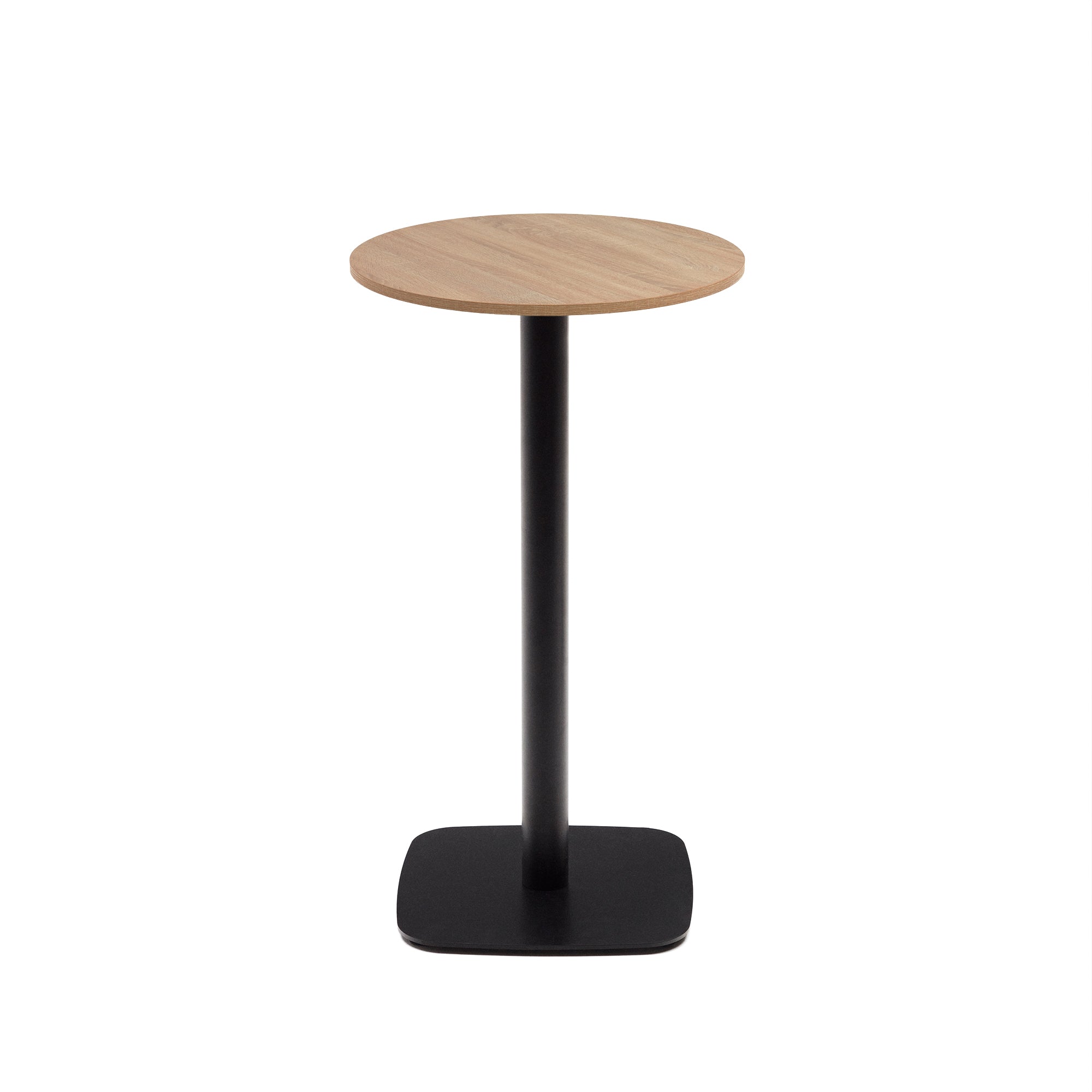 Dina high round table in natural finish melamine with metal leg in a painted black finish, Ø 60x96 cm