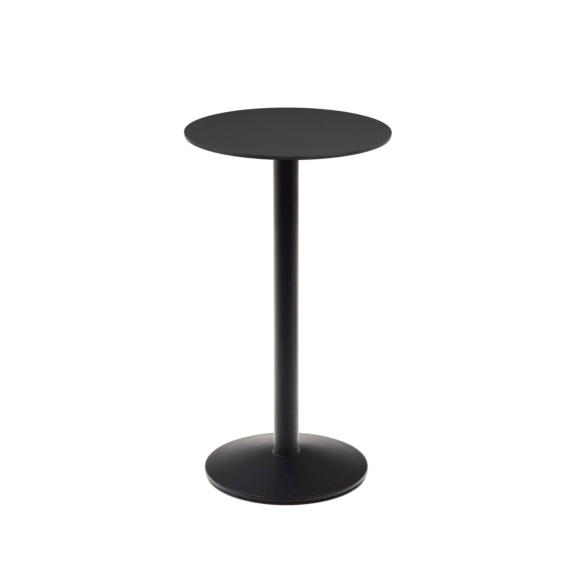 Esilda magas kerek kültéri asztal fekete színben, fémlábbal, festett fekete színben, Ø 60 x 96 cm