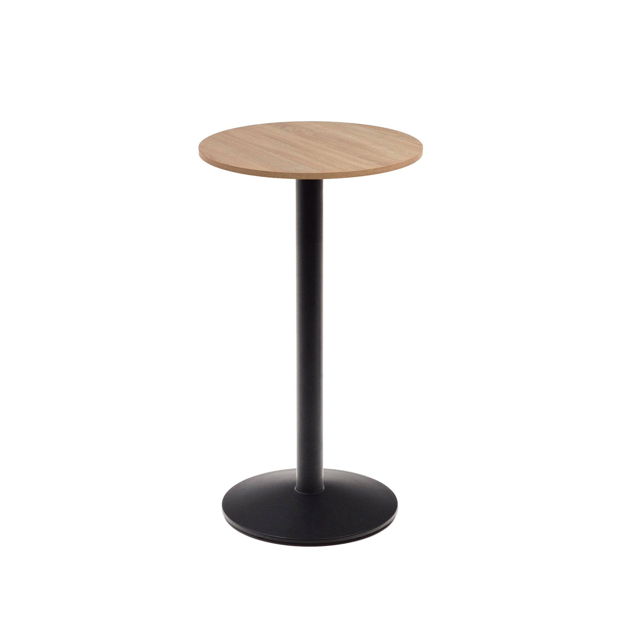 Esilda magas kerek asztal, natúr melaminból, fekete festett fémlábbal, Ø60x96cm