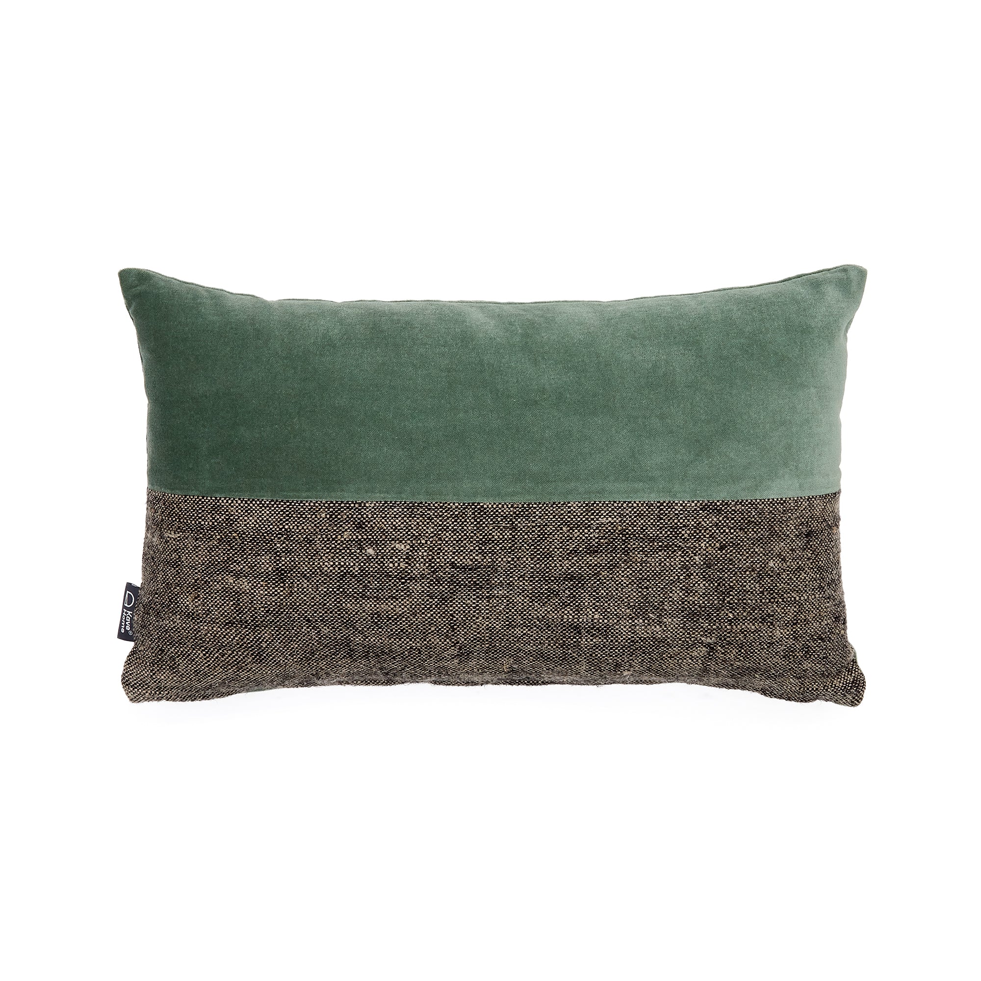 Mikayla linen and cotton printed cushion cover with black and green velvet 30 x 50cm