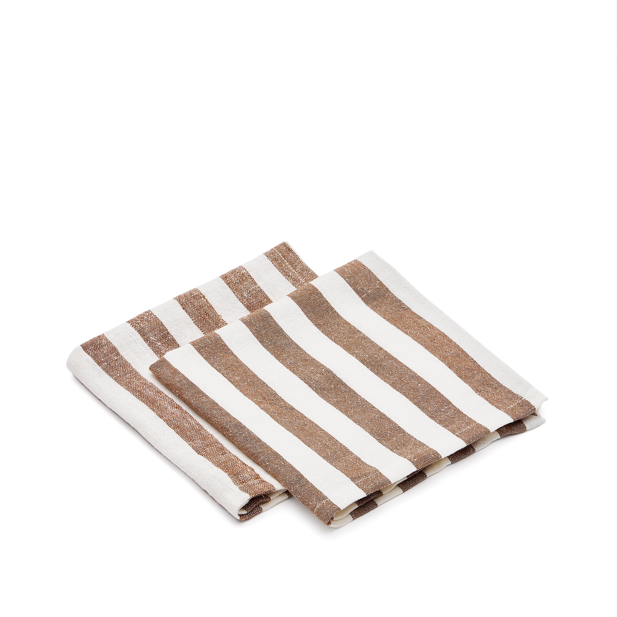 Maura set of 2 cotton and linen napkins with white and brown stripes