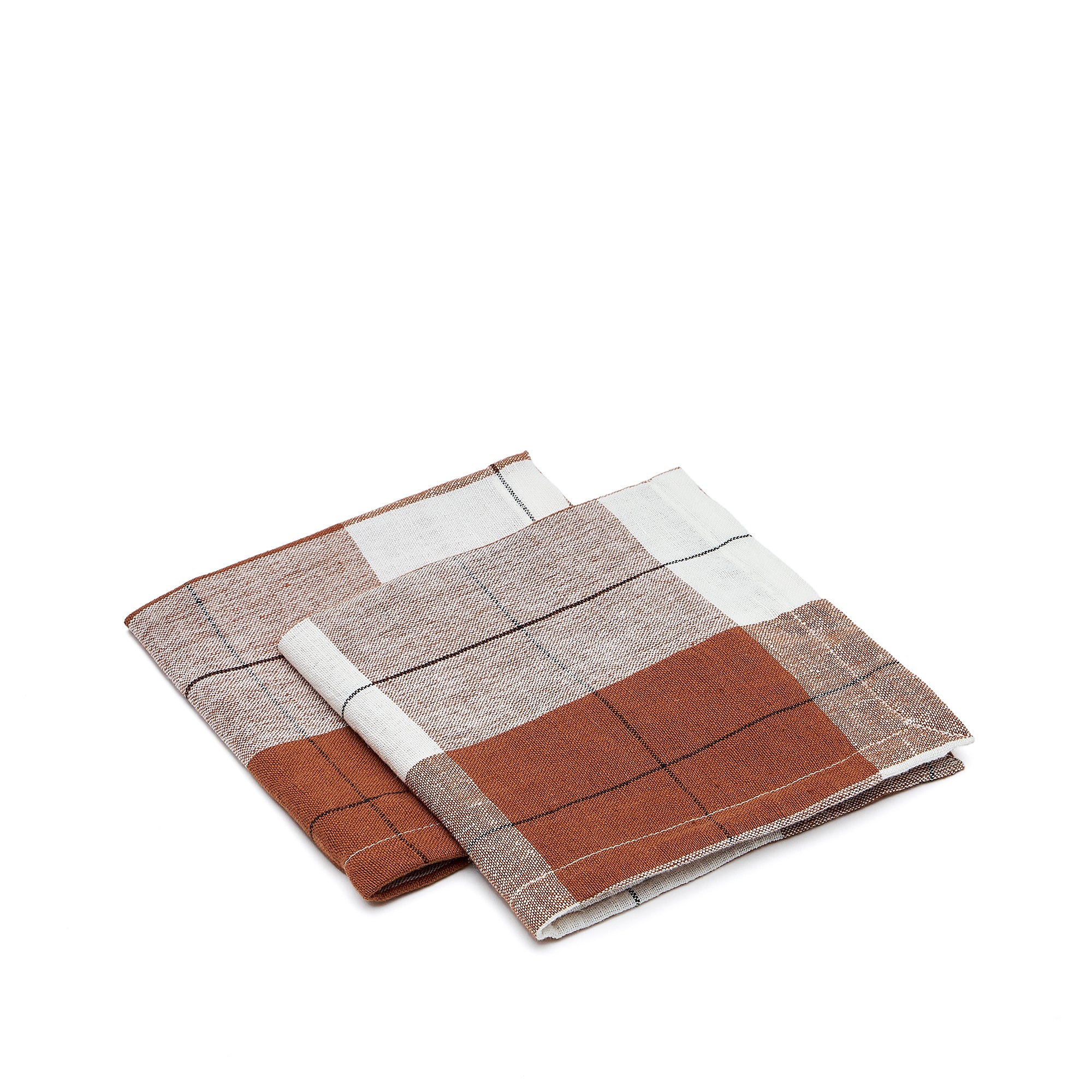 Matie set of 2 cotton and linen napkins in brown check 