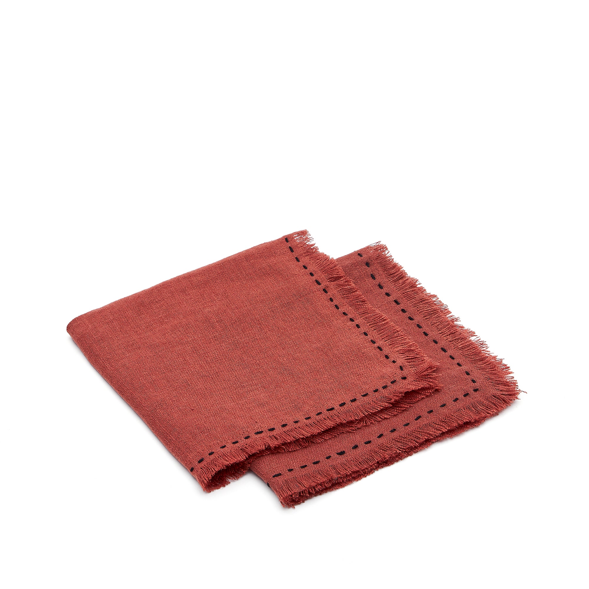 Montalt set of two 100% linen napkins with terracotta fringes and black contrast stitching