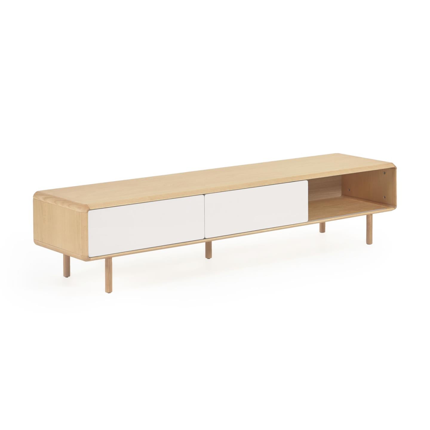 Anielle solid ash & ash veneer TV stand with 2 doors, 180 x 41 cm