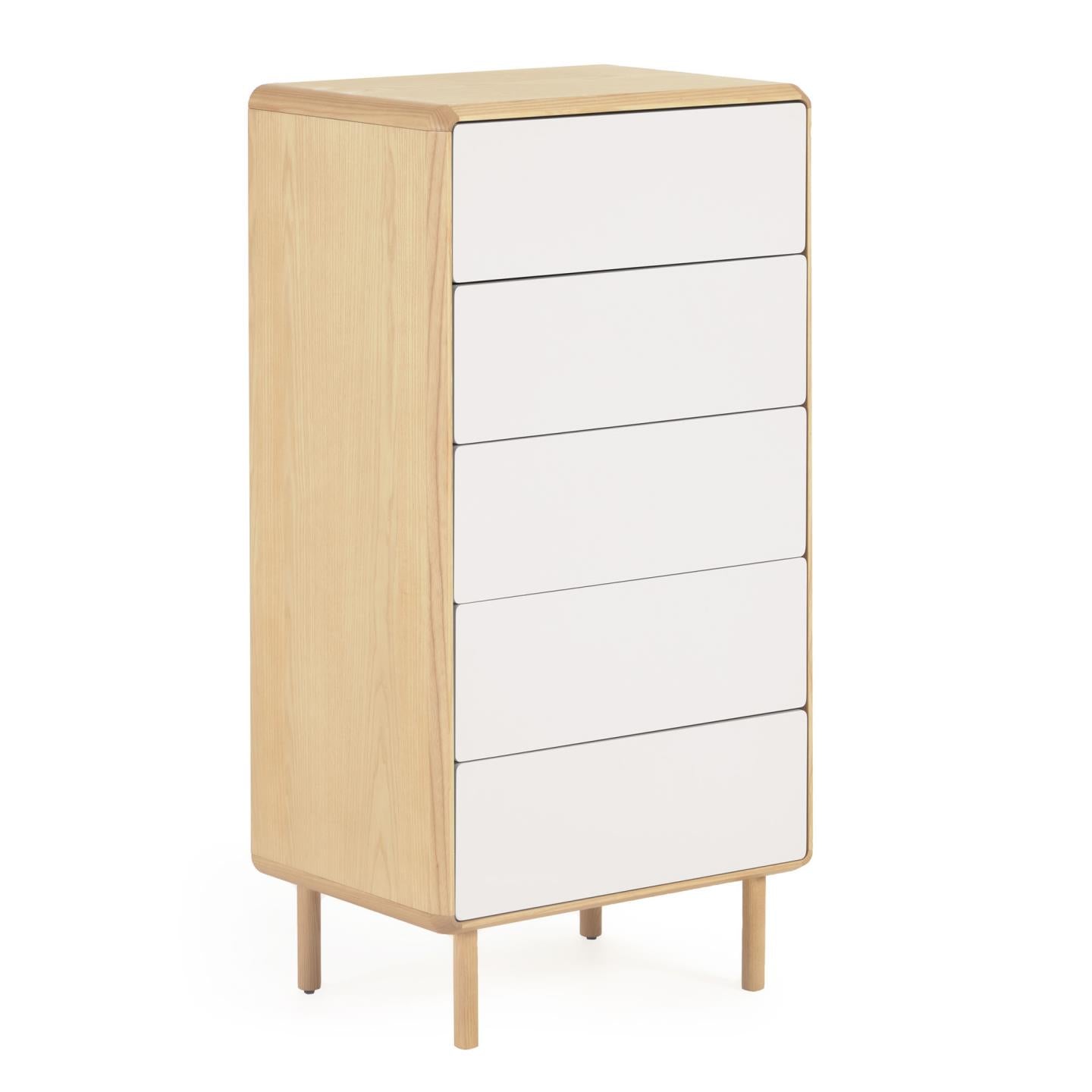 Anielle solid and ash veneer chest of five drawers 60 x 117 cm