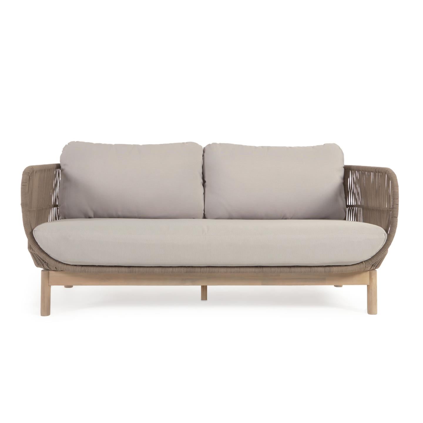 Catalina 3 személyes kanapé bézs színű zsinórból és 100% FSC tömör akácfából, 170 cm