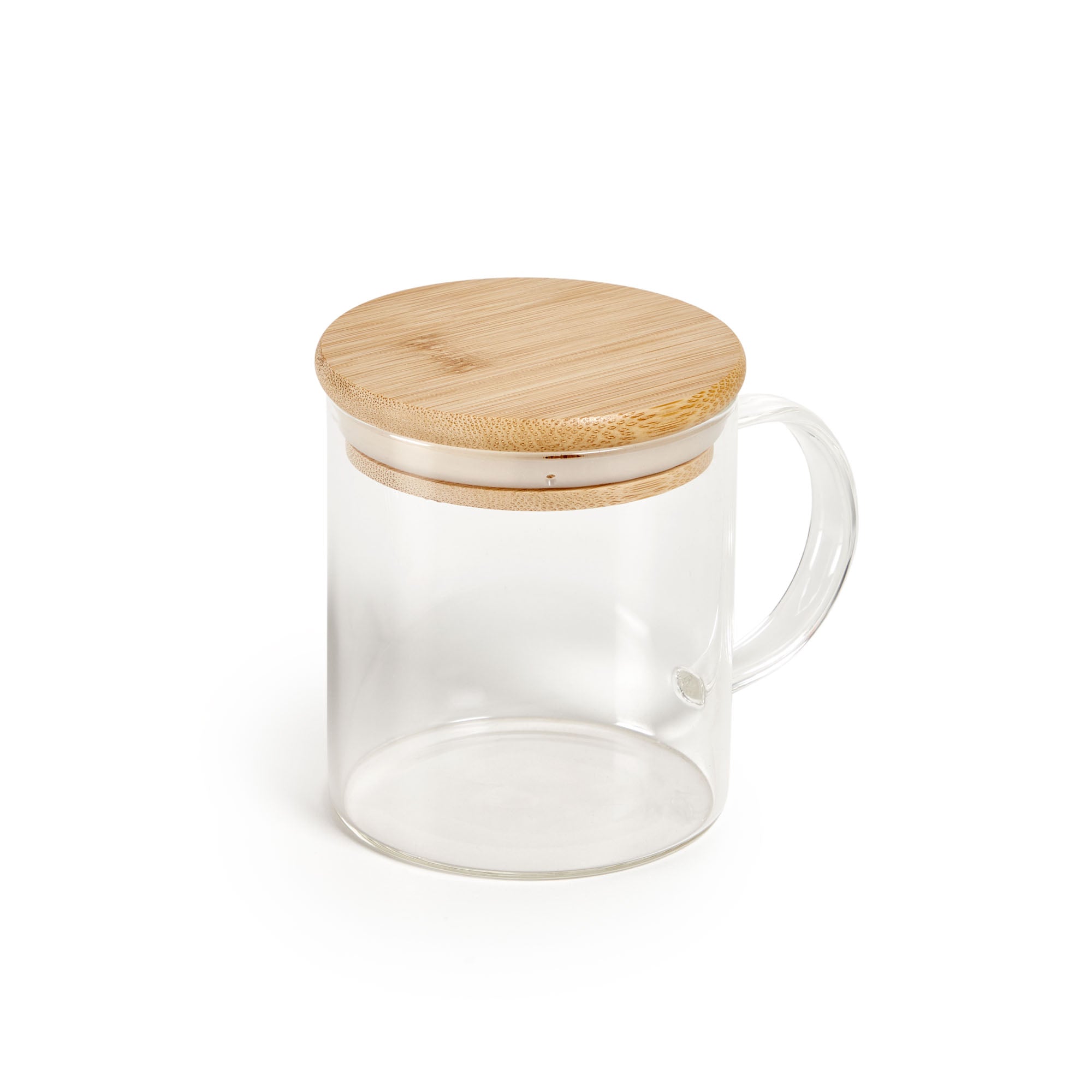 Eumelia transparent glass mug with bamboo lid