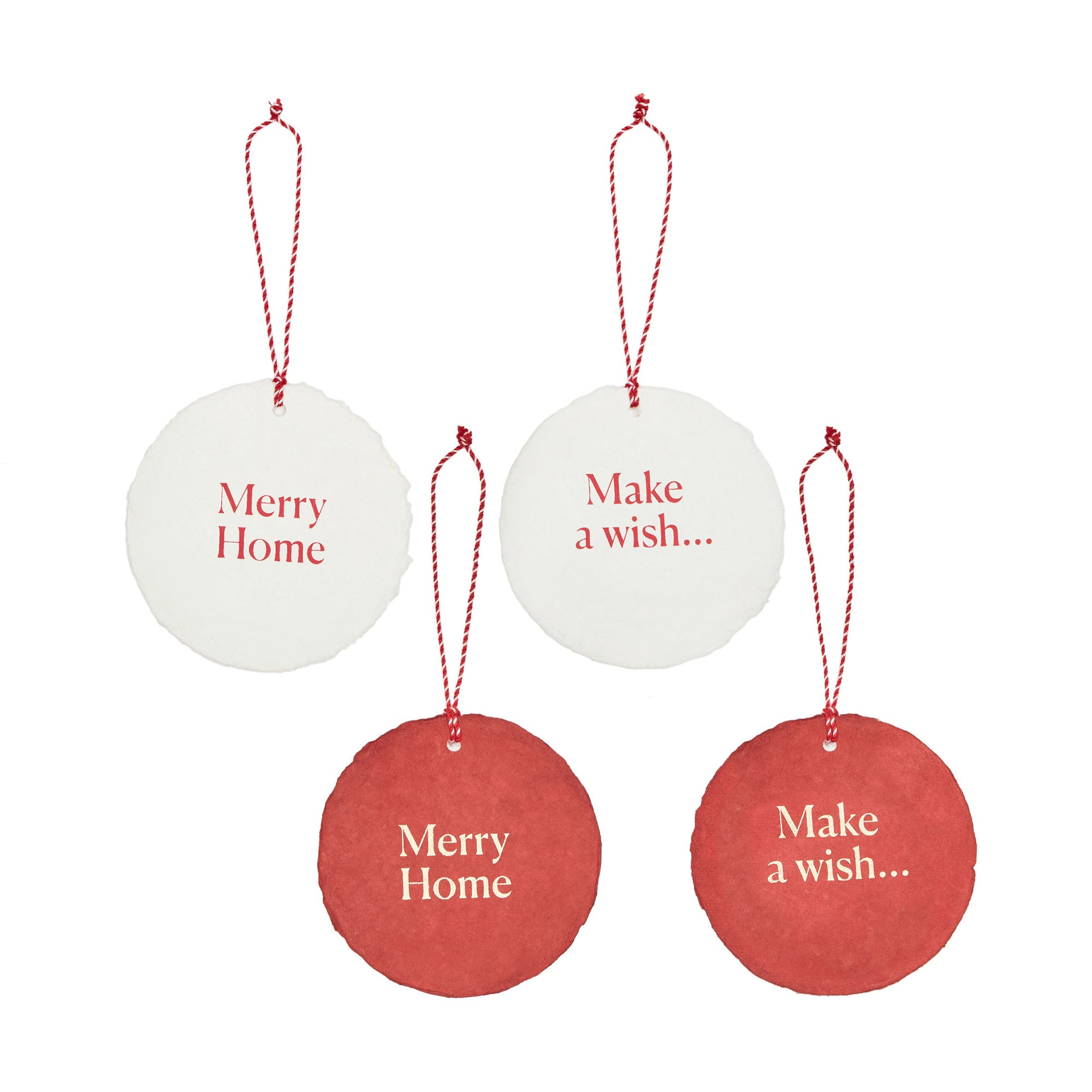 Nathaniel set of 4 hanging baubles in white and red paper