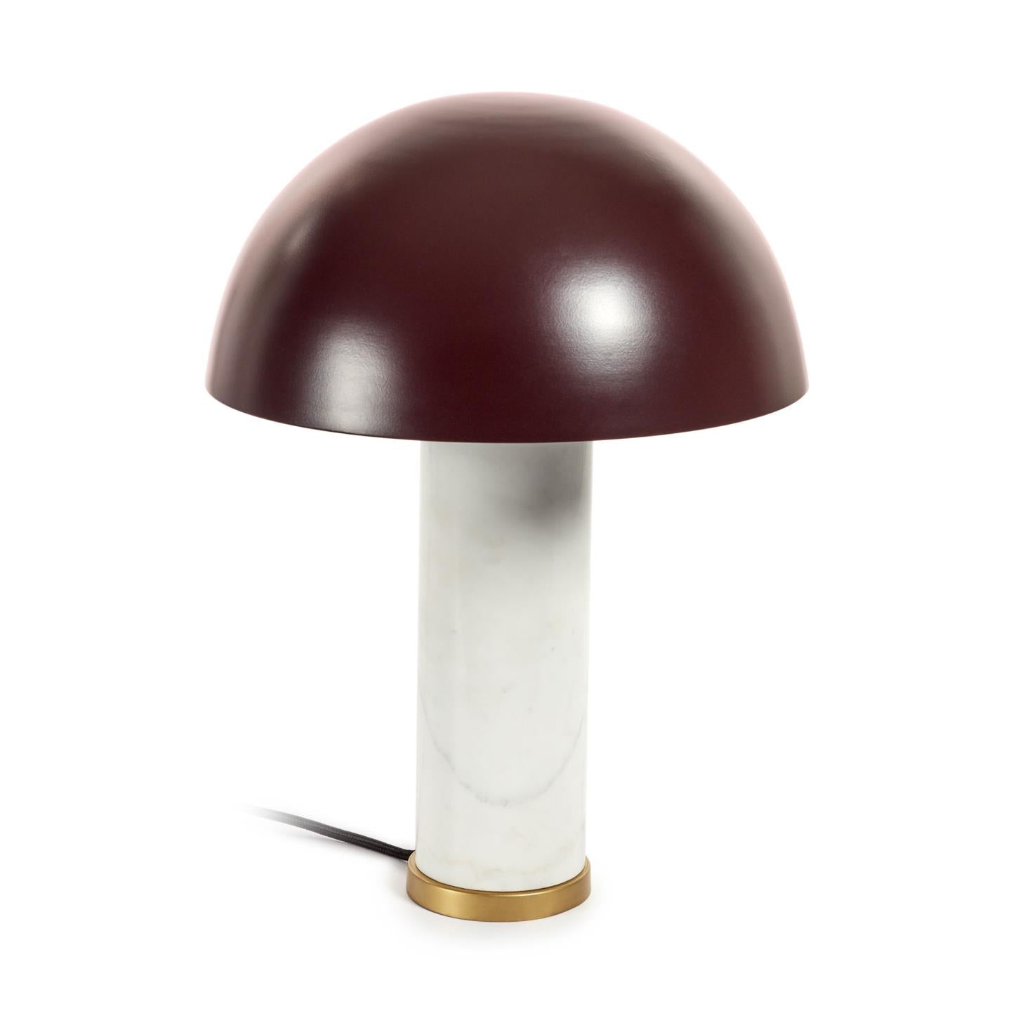Zorione table lamp in white marble and metal, with a painted brown finish