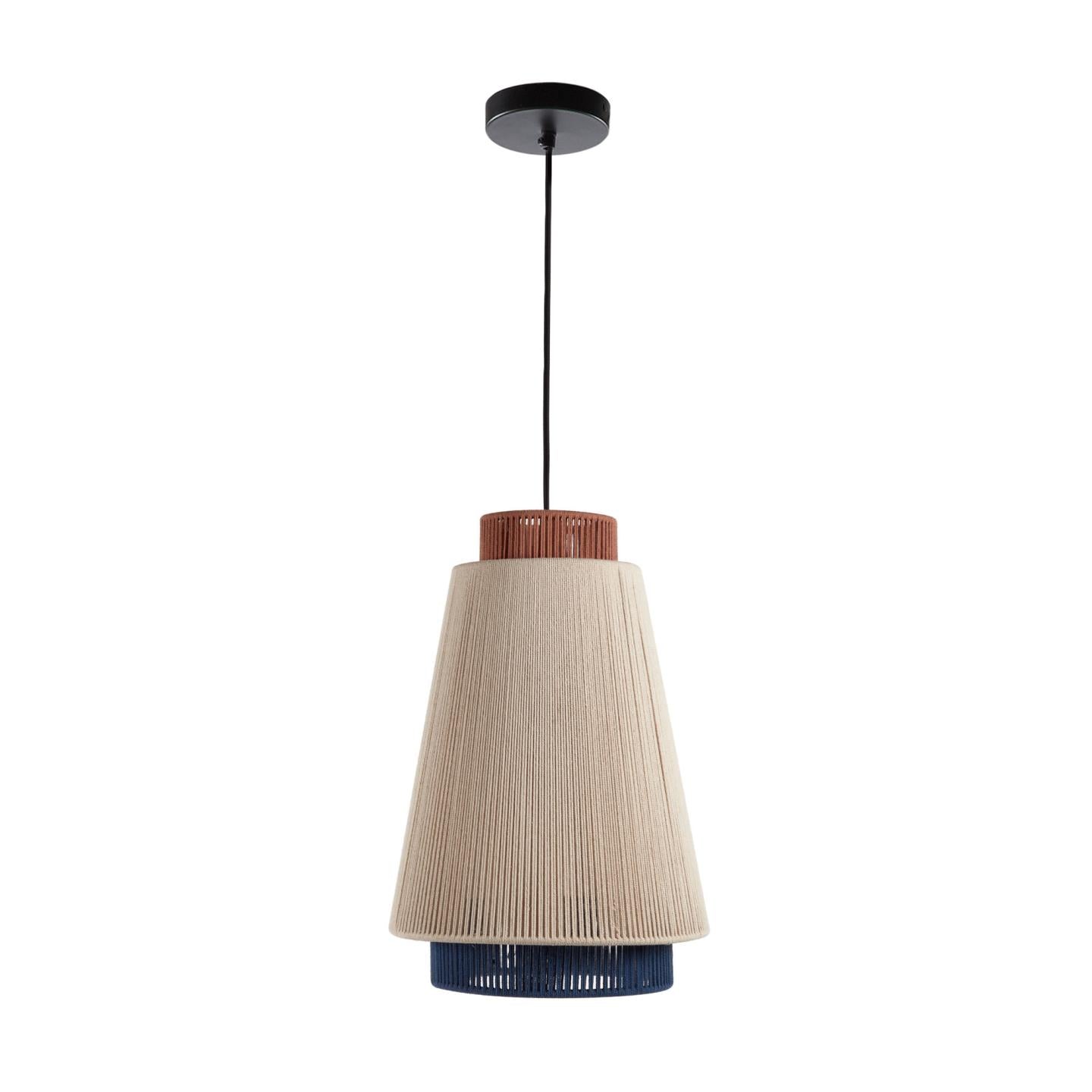 Yuvia cotton ceiling lamp with a beige, blue, and terracotta finish